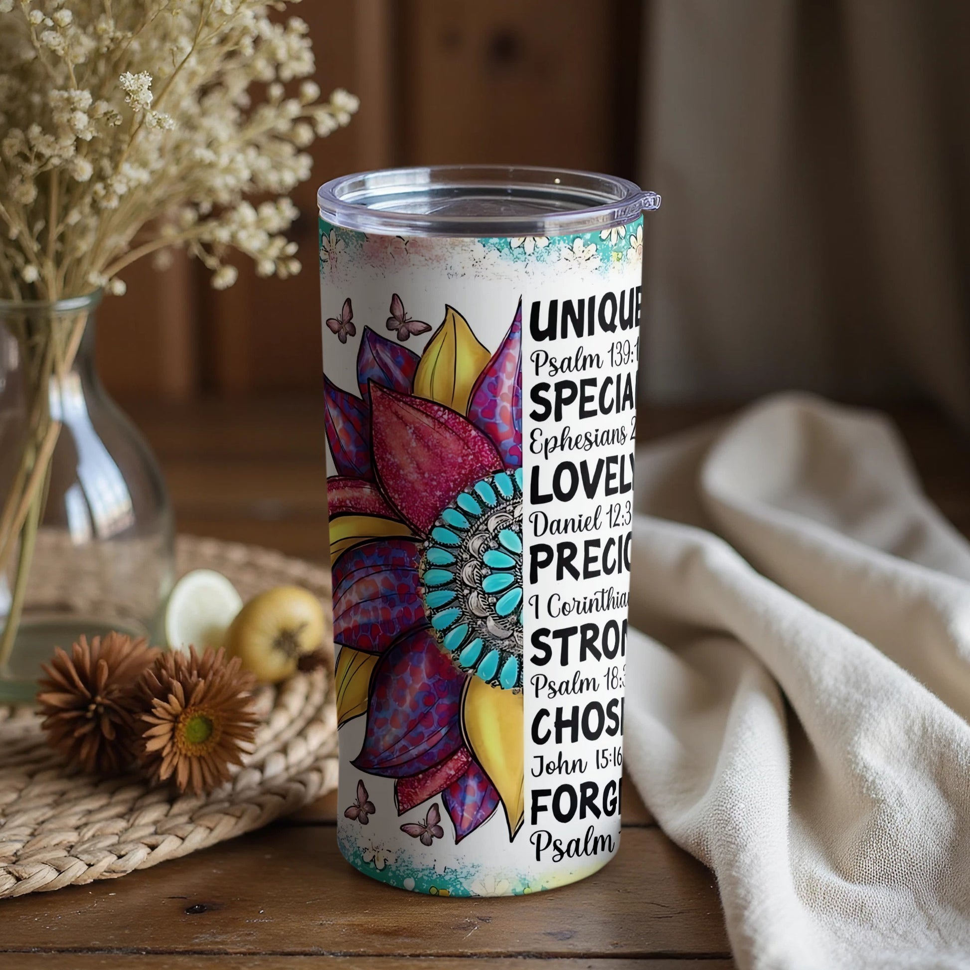 Inspirational Floral Bible Verses Tumbler for Daily Use