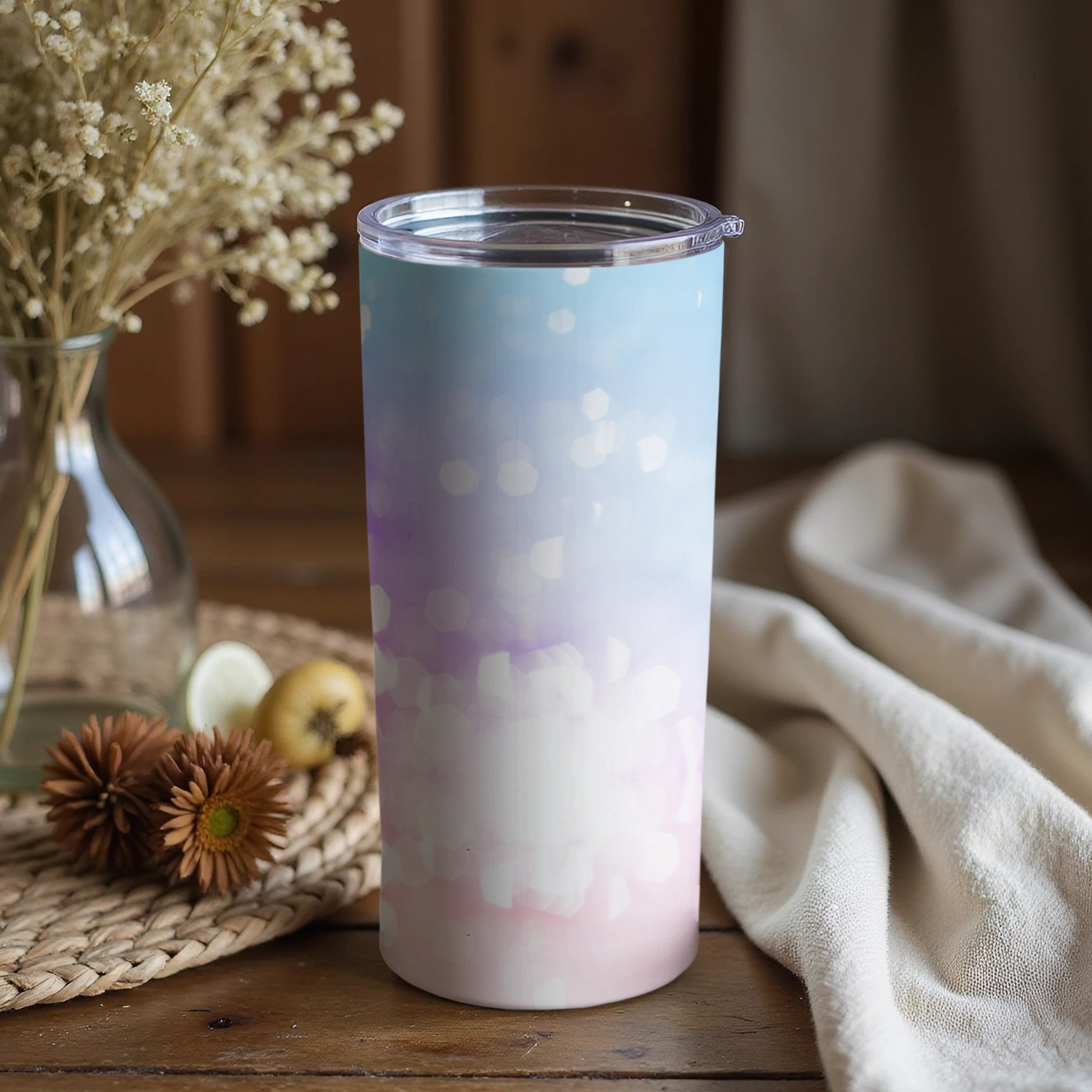 Gradient Pastel Tumbler with Floral Background Design