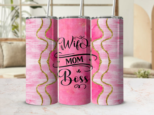 Wife Mom Boss Pink Abstract Design Tumbler