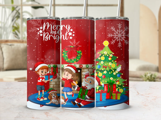 Merry and Bright Christmas Themed Tumbler Cup