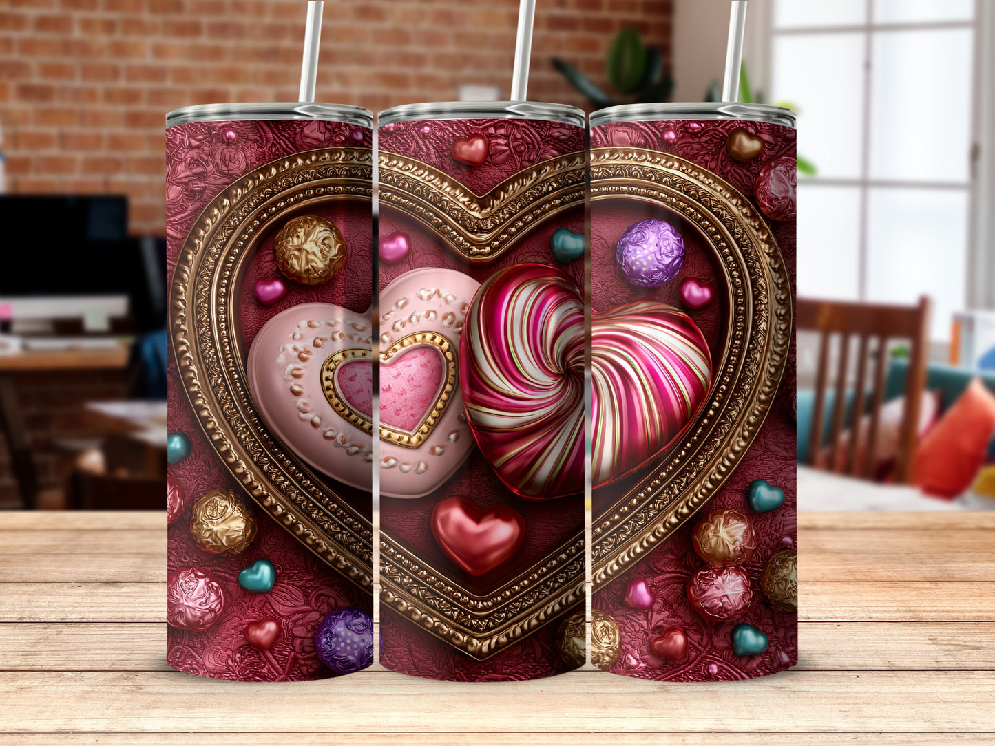 Heart Shaped Candy and Pearls on Tumblers Product