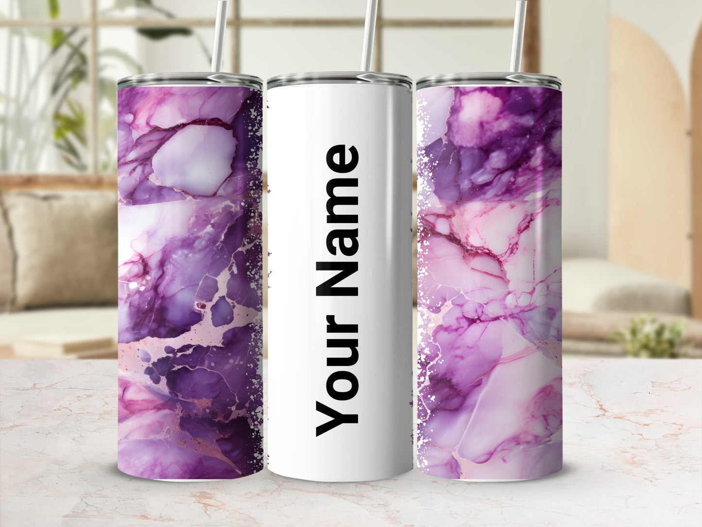 Purple Personalized Tumbler with Marble Design