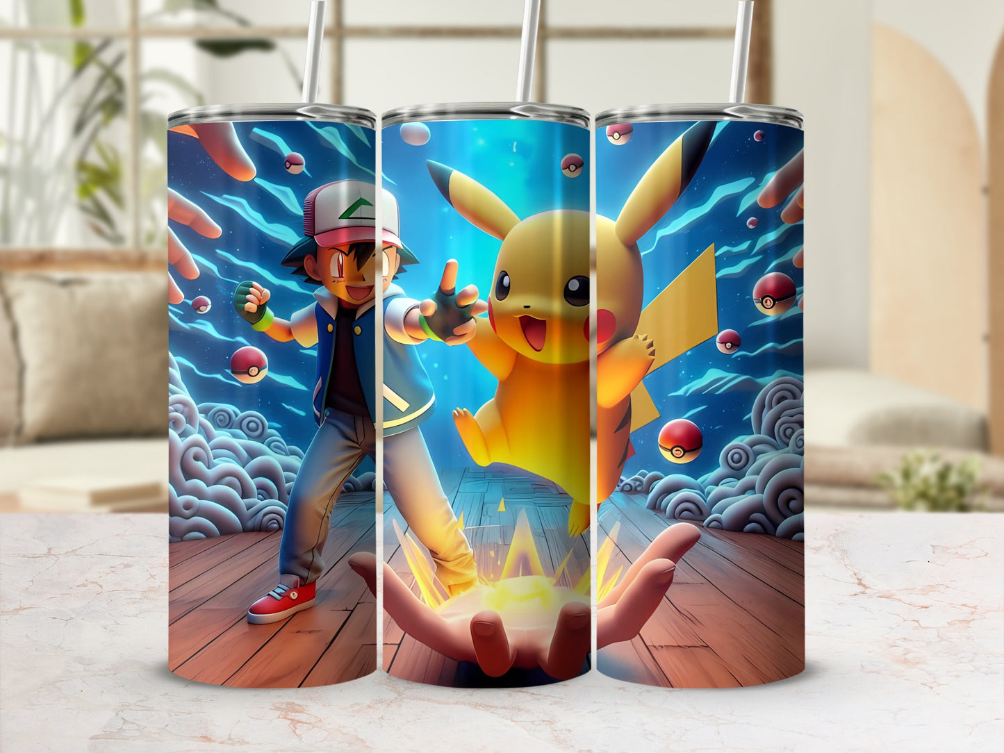 Vibrant Pikachu and Ash Design Tumbler Cup