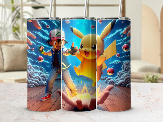 Vibrant Pikachu and Ash Design Tumbler Cup