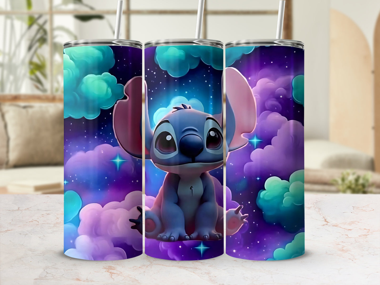 Adorable Blue Cartoon Character in Space Tumbler