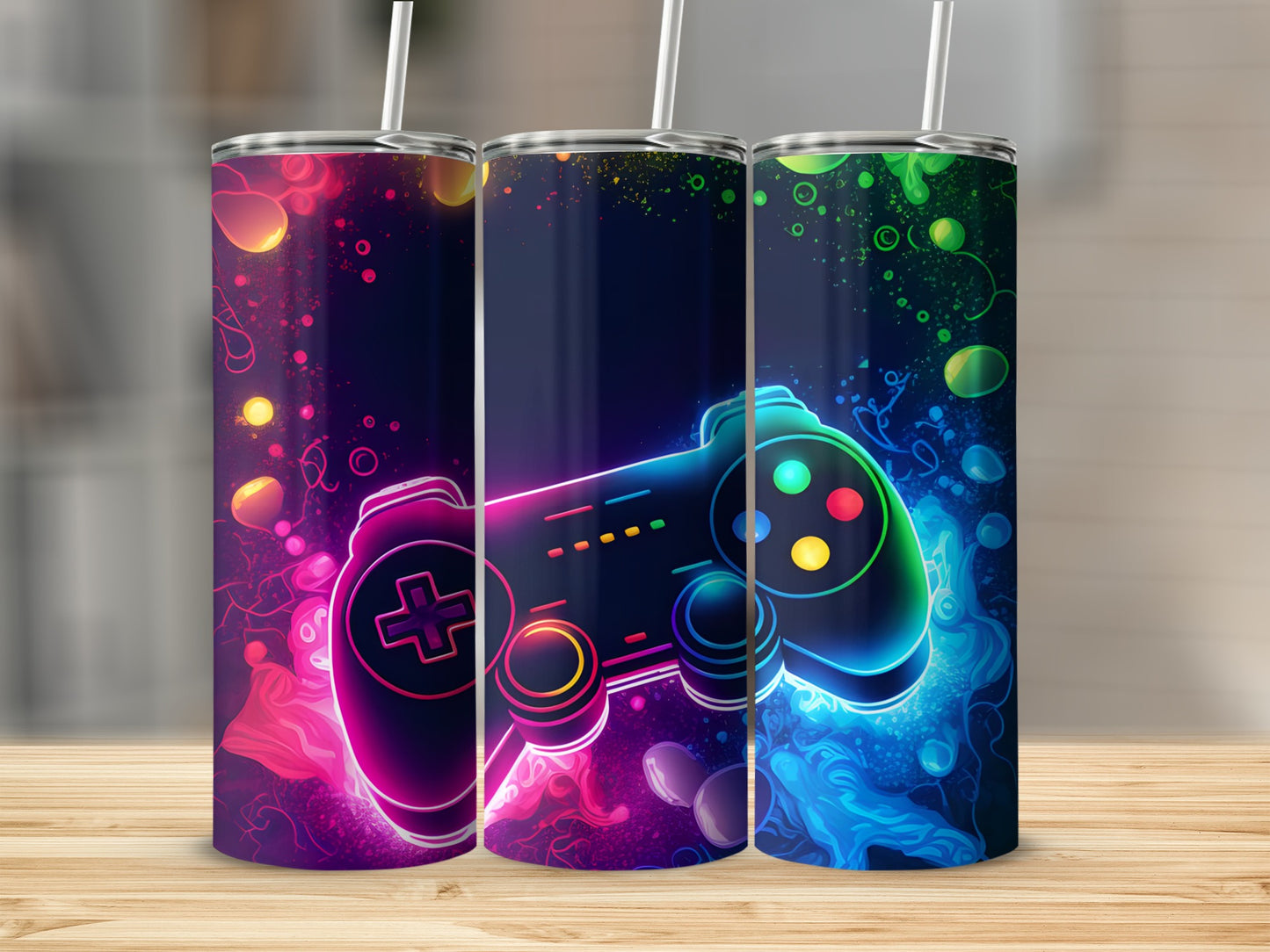 Neon Game Controller Art Design Tumbler Product