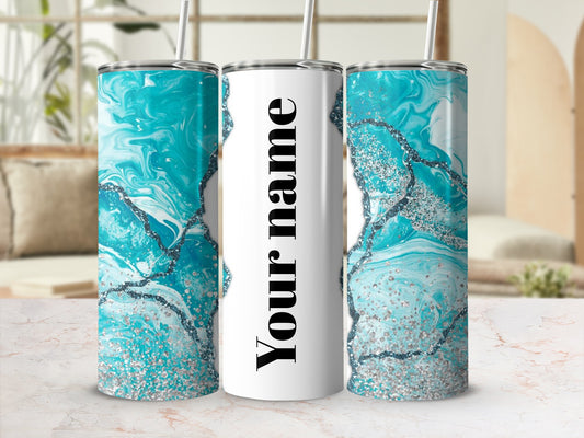 Personalized Customizable Blue and White Tumbler