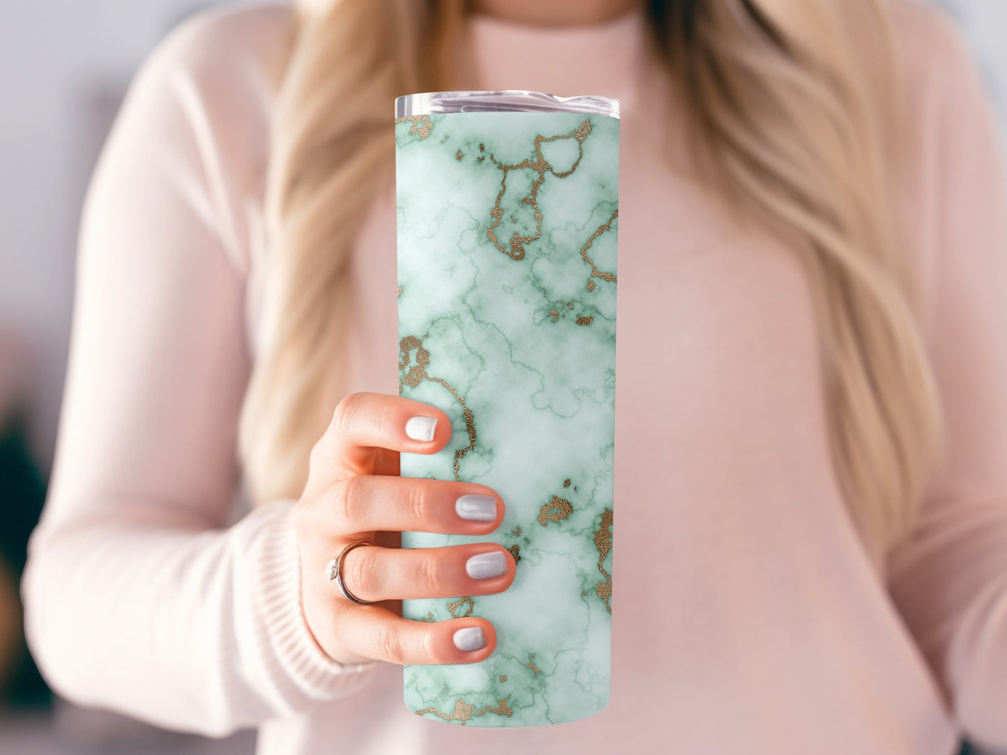 Teal Marble Texture With Golden Veins Graphic Tumblers