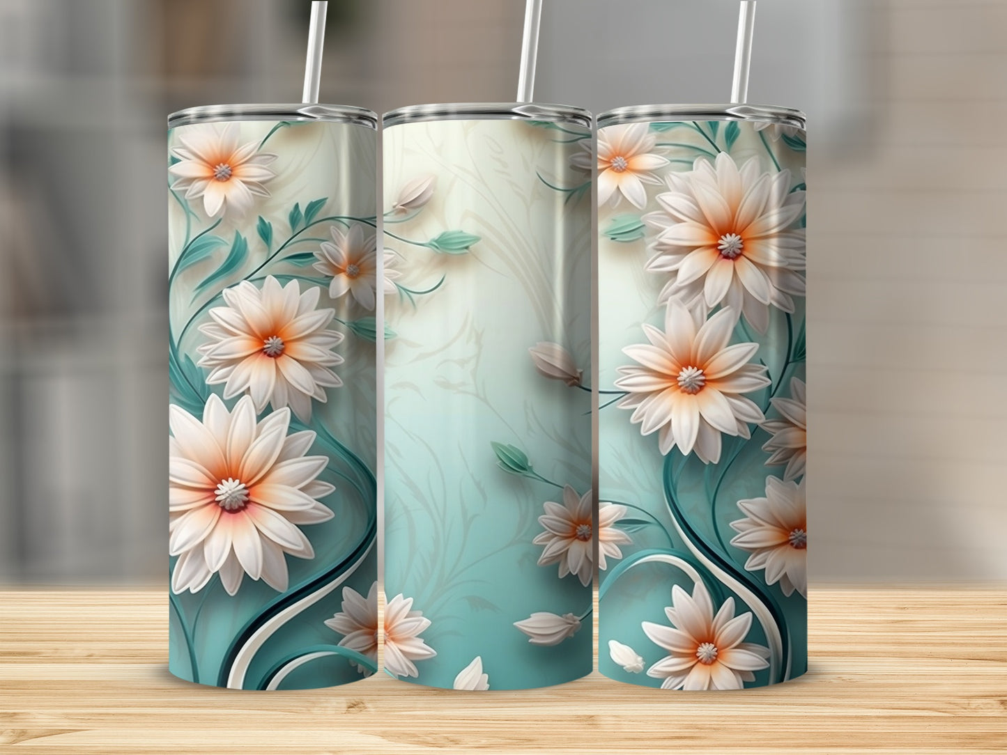 Elegant Floral Aqua White Orange Flower Tumbler product type