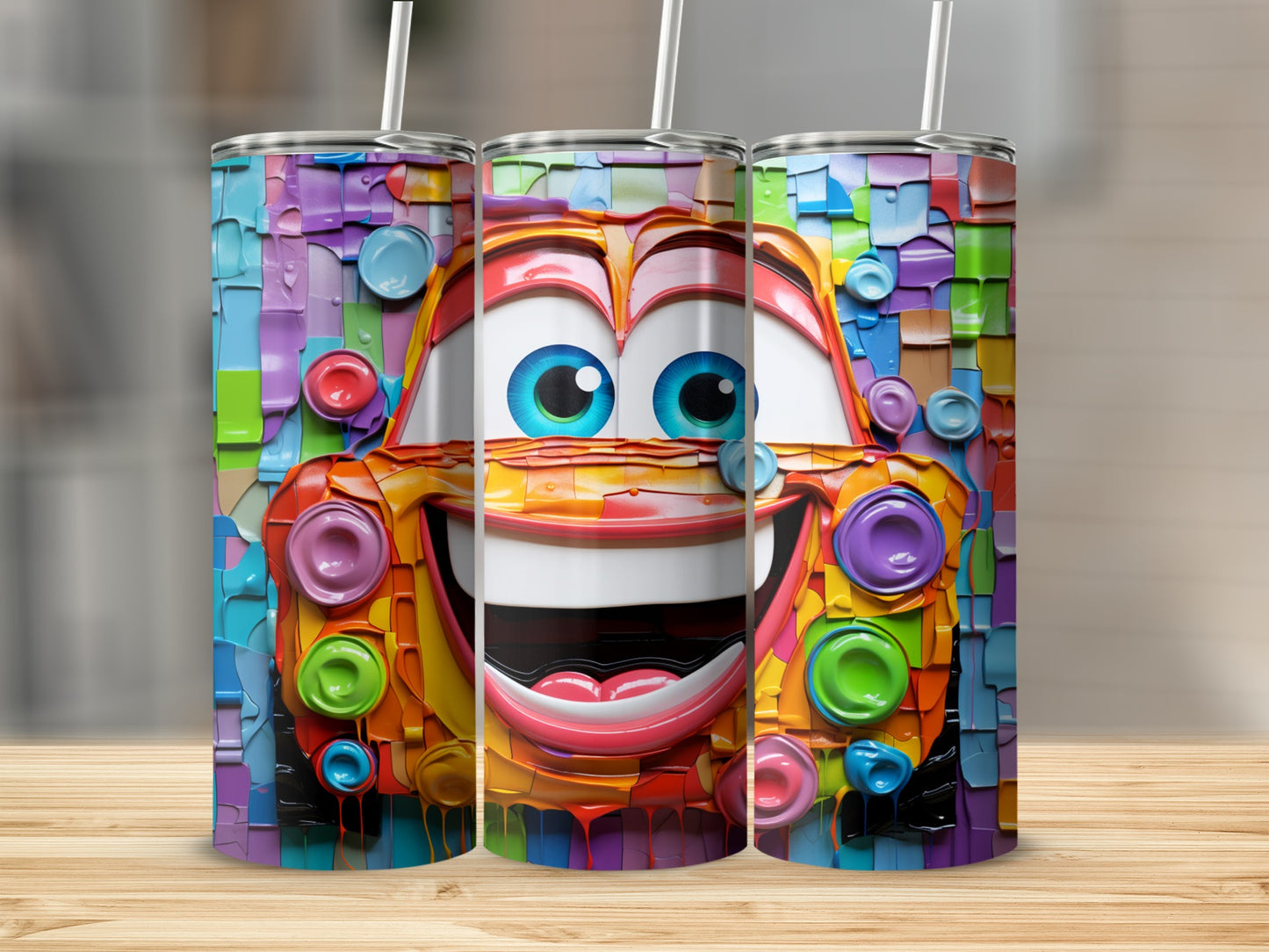 Vibrant Colorful Cartoon Character Tumbler Cup Design