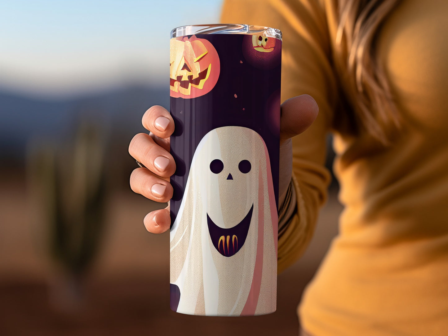 Spooky Ghost and Pumpkin Halloween Themed Tumbler