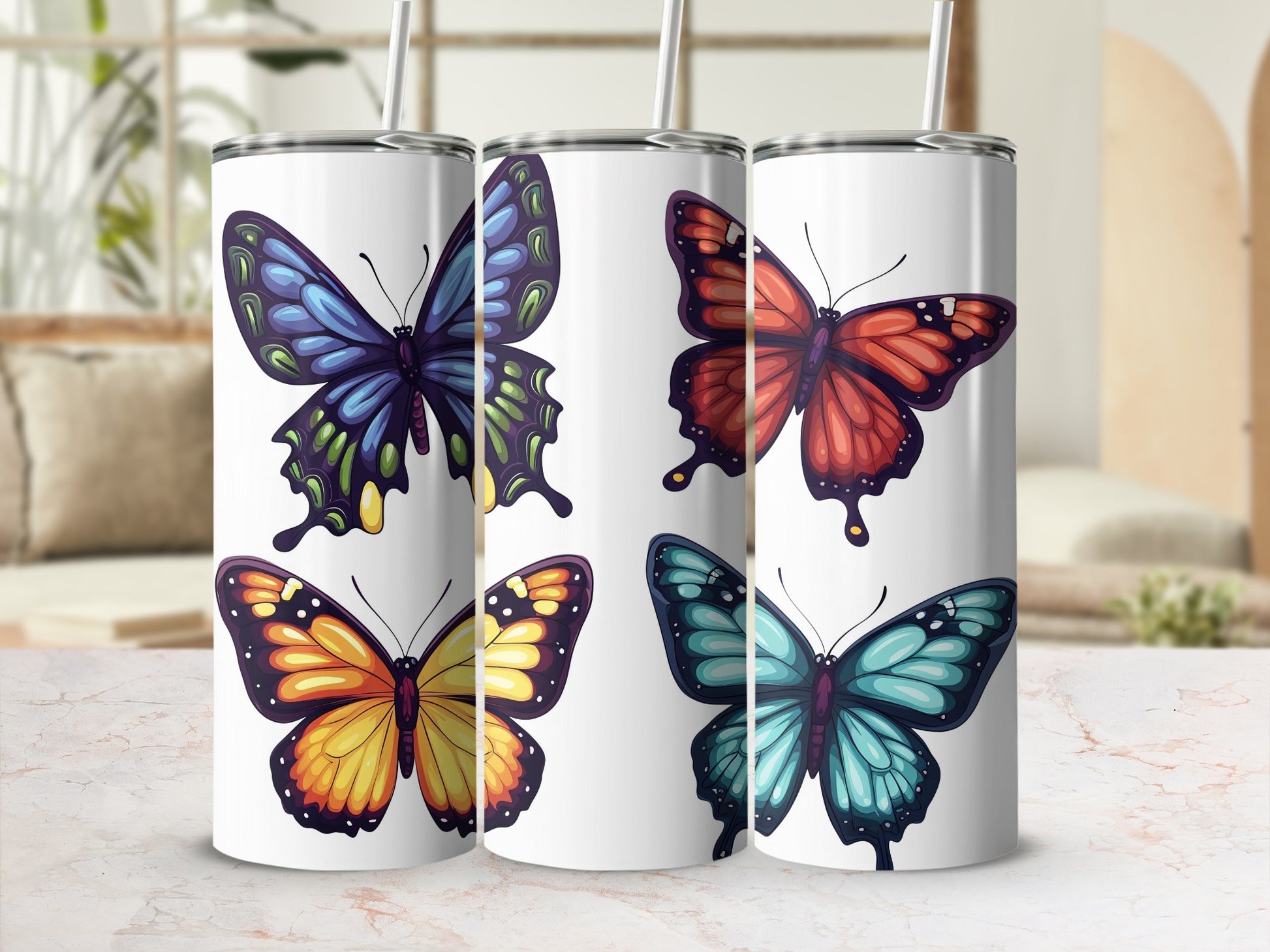 Colorful Butterfly Tumblers White Background product type
butterfly tumbler
colorful butterflies
butterfly design
drinkware
beverage holder
insect art
nature inspired
unique tumbler
aesthetic design
gift idea
tumbler cup
butterfly pattern
blue butterfly
orange butterfly
yellow butterfly
teal butterfly
butterfly decor
white tumbler
travel tumbler
insulated cup