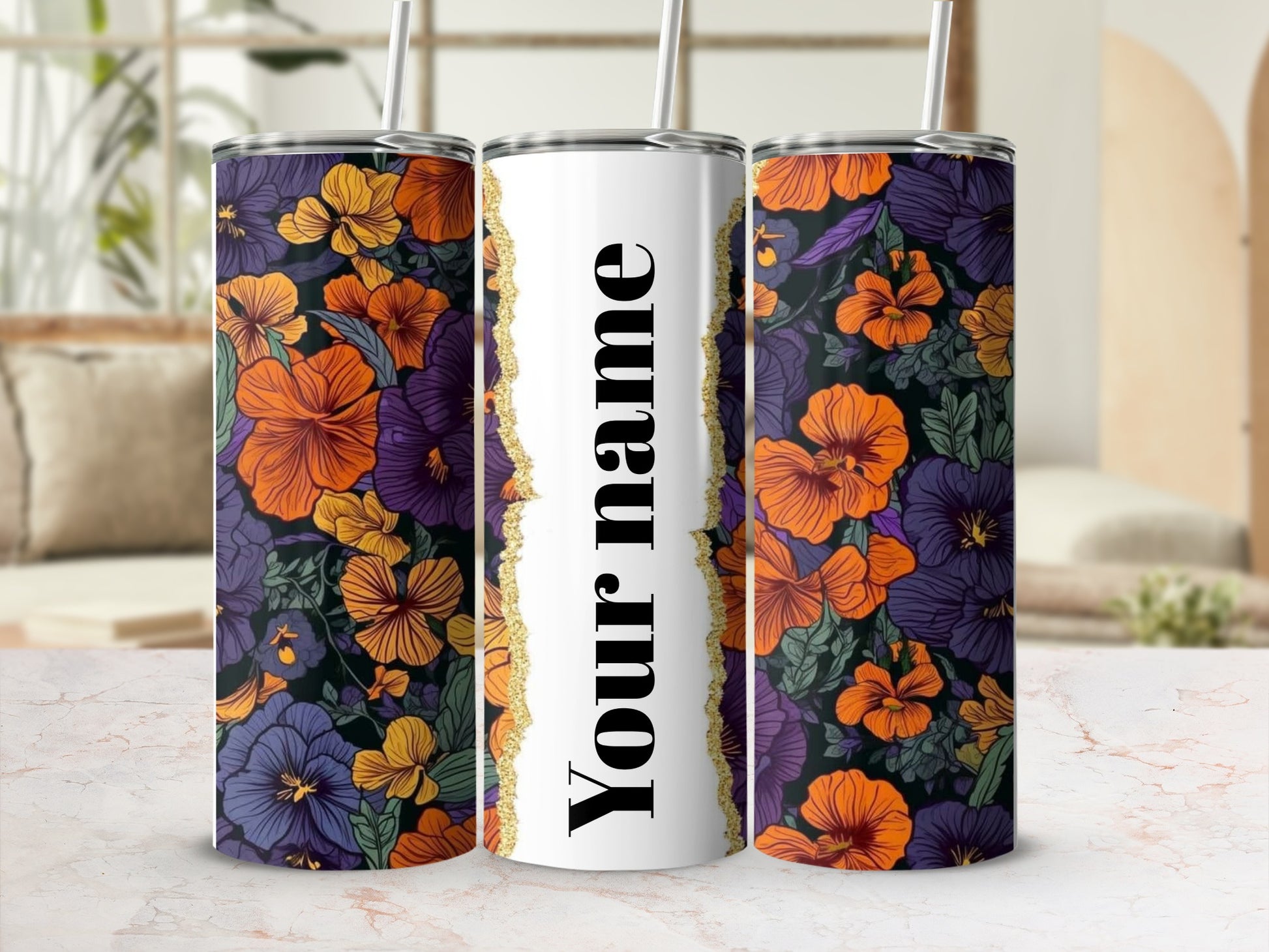 Customizable Floral Pattern Insulated Tumbler Cup