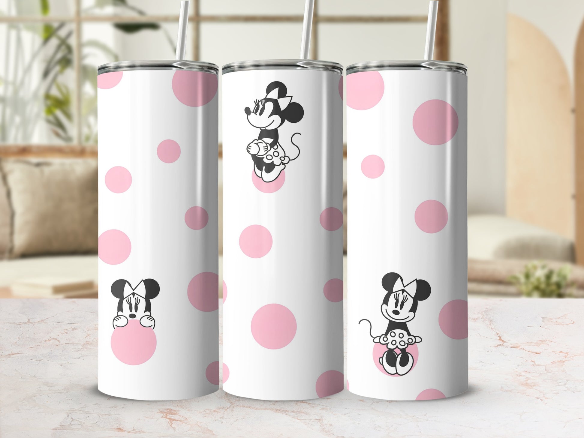 Pink Polka Dots with Cute Mouse Design Tumbler