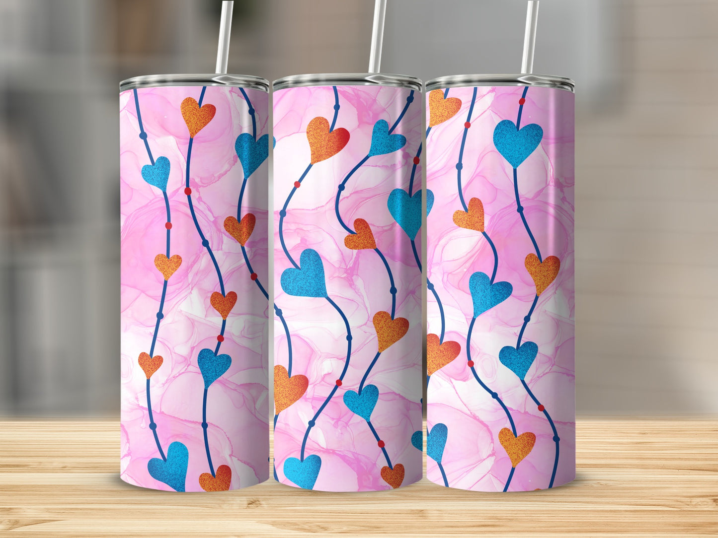 Colorful Heart Pattern Design Insulated Tumbler