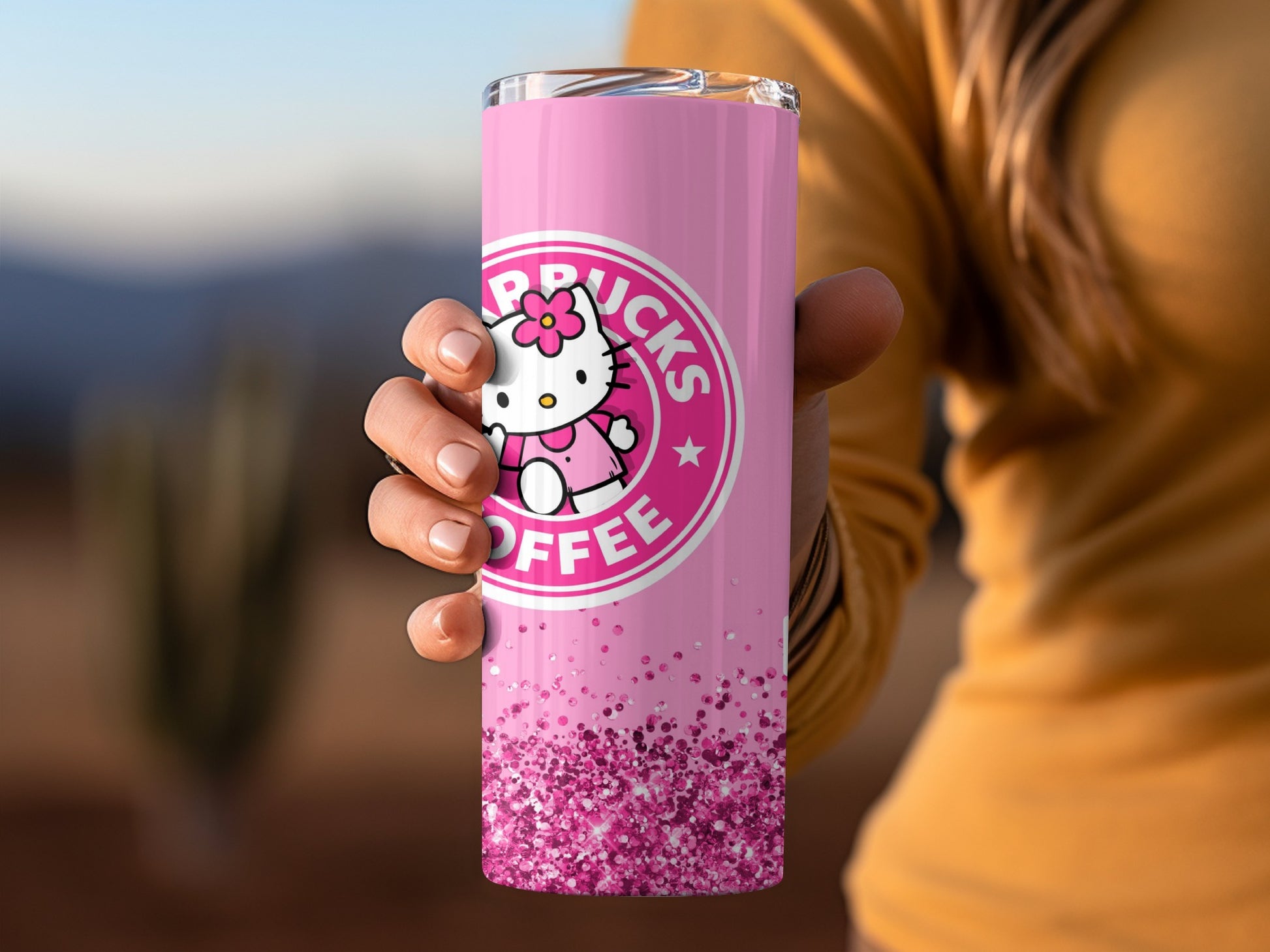 Cute Pink Coffee-Themed Hello Kitty Tumbler Cup