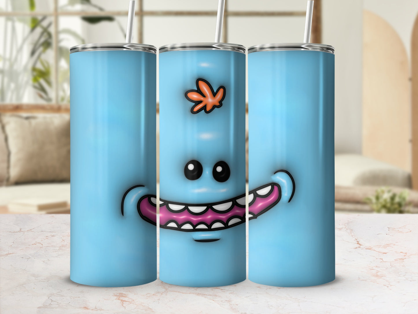 Funny Cartoon Face Blue Tall Insulated Tumbler