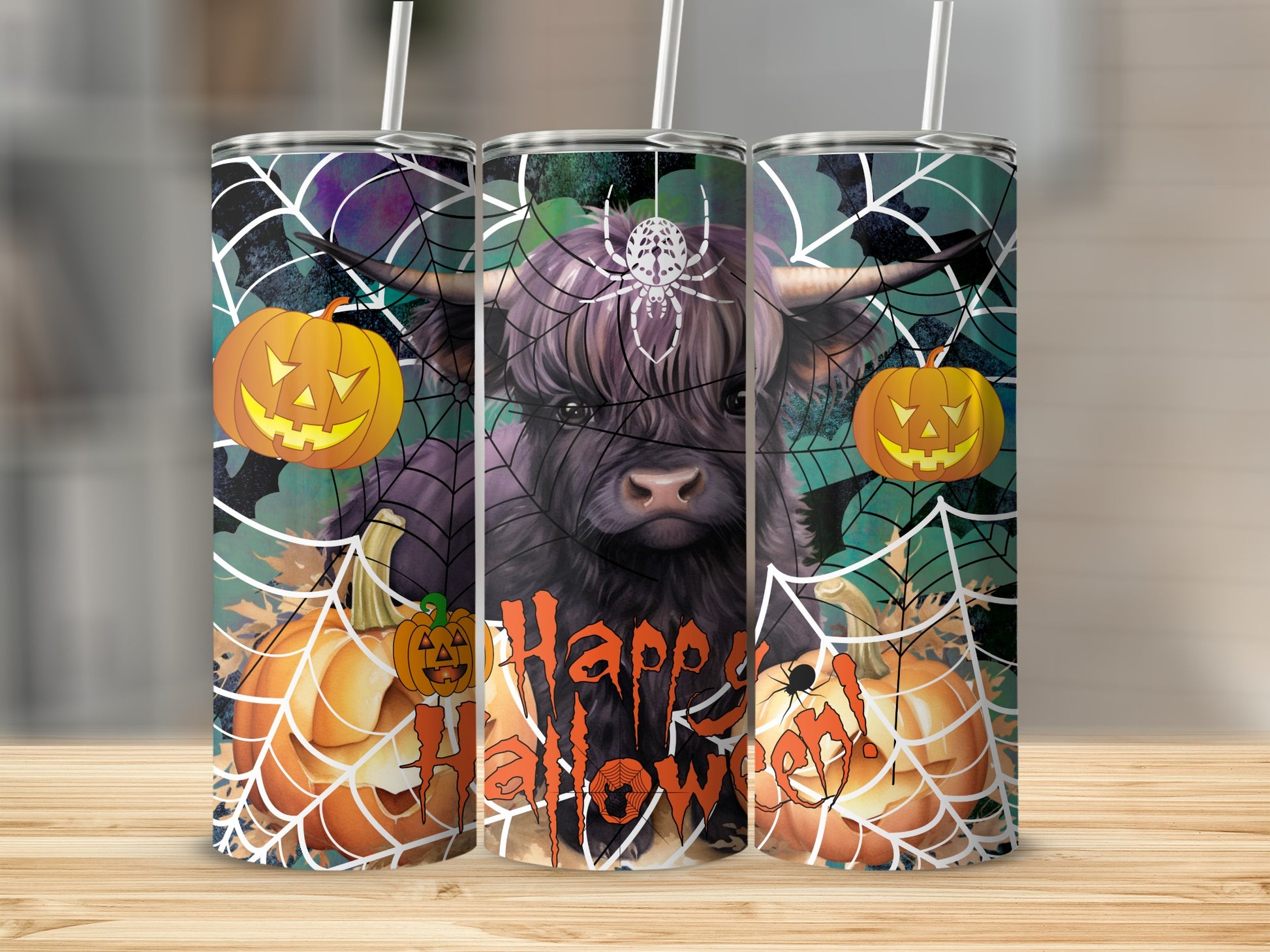 Happy Halloween Pumpkin and Cow Design Tumbler