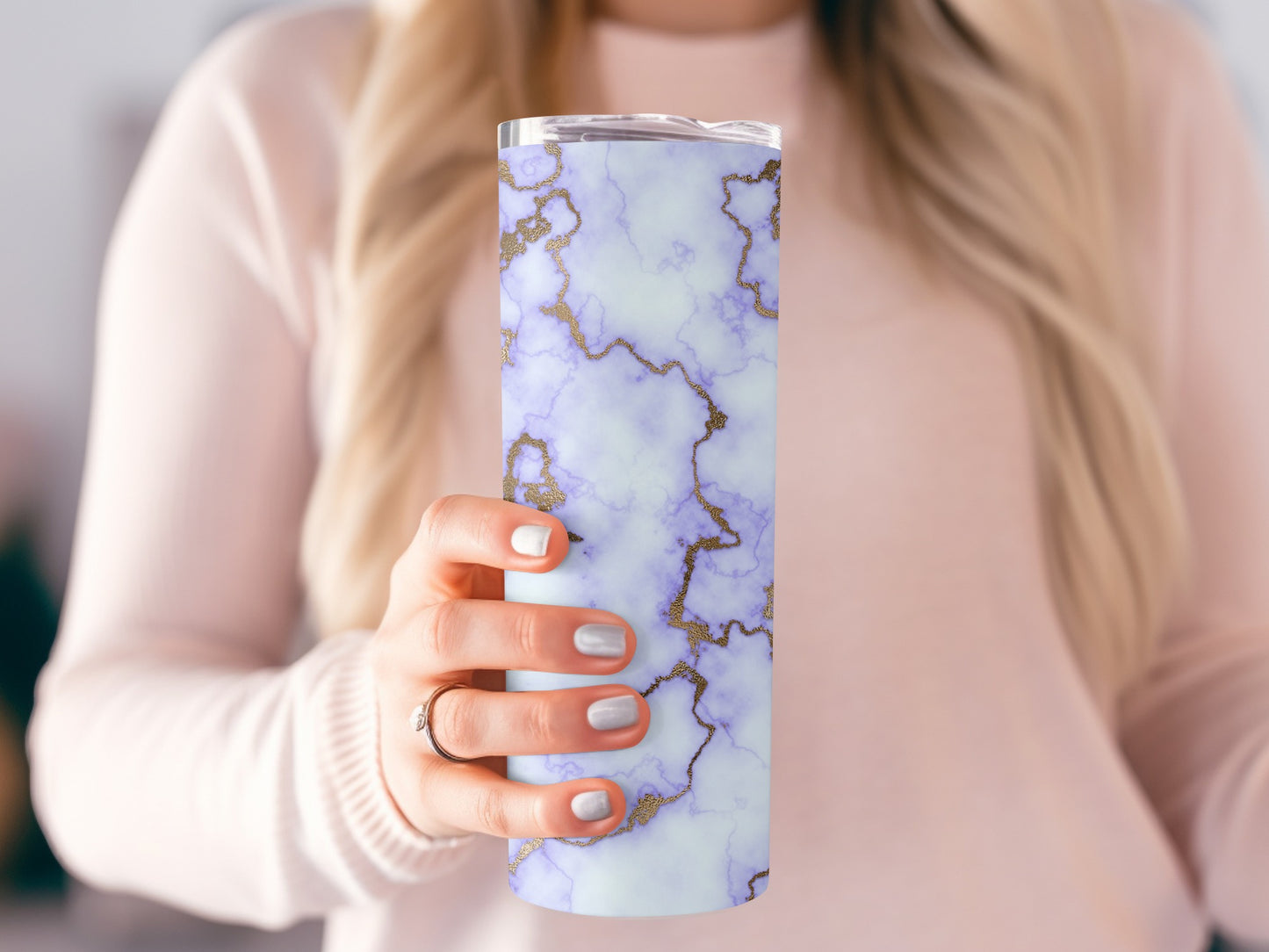 Elegant Purple Faux Marble Design with Gold Accent Tumblers