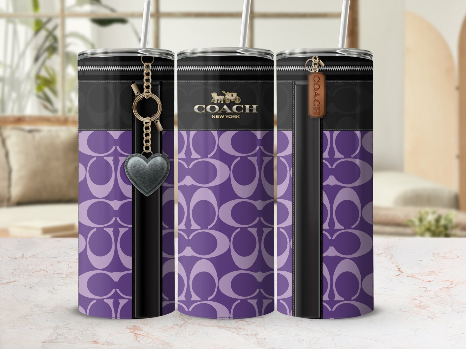 Stylish Purple Steel Tumbler with Heart Charm