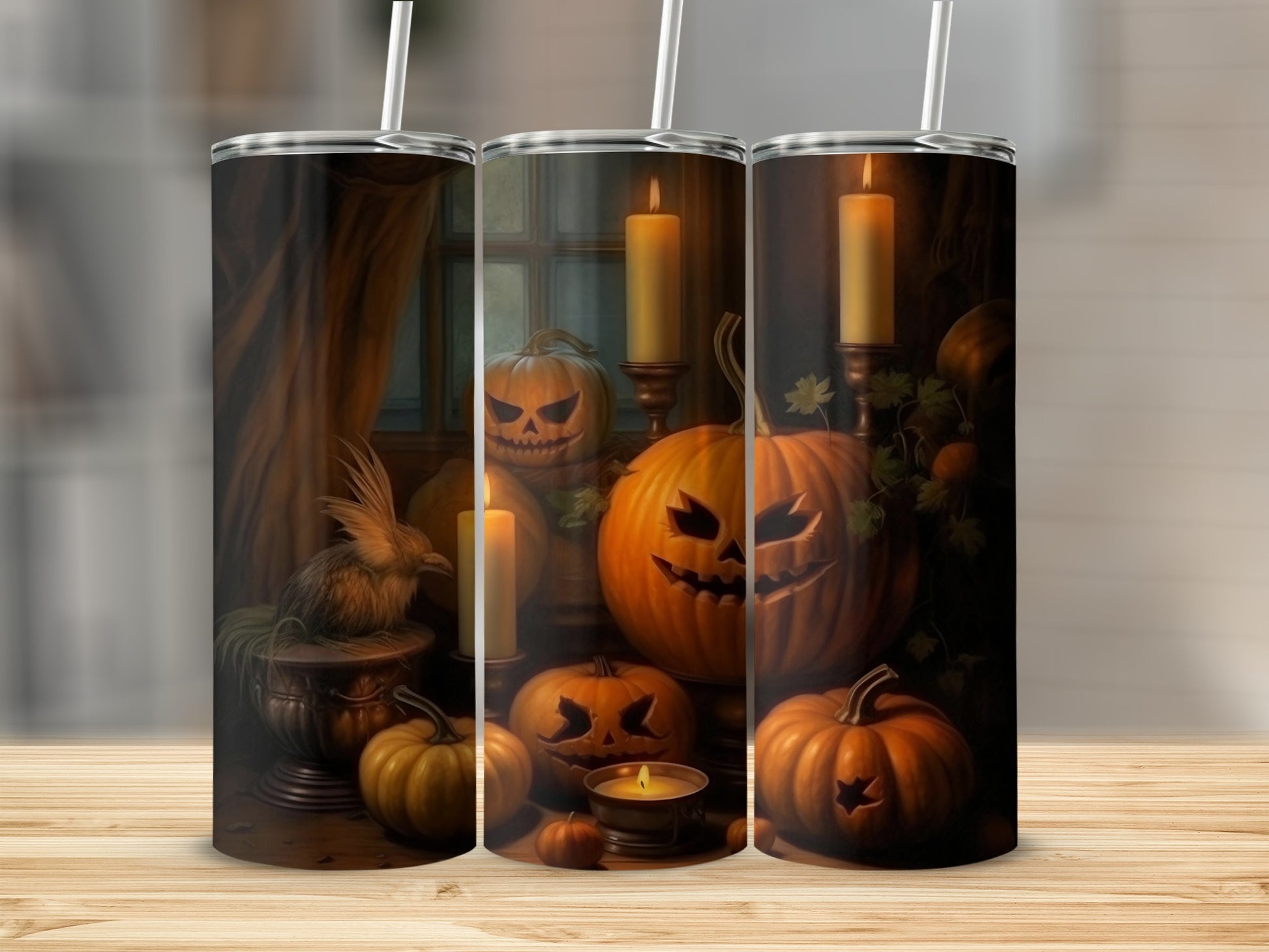 Spooky Halloween Pumpkin and Candle Tumbler Design