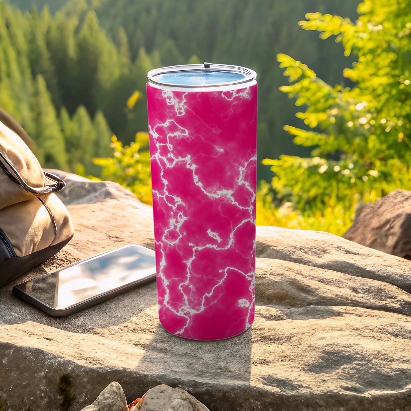 Vibrant Pink Marble Pattern Travel Tumbler product type