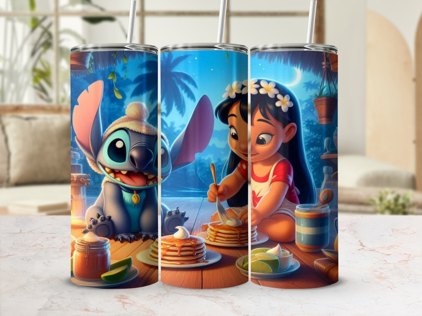 Lilo and Stitch Enjoying Pancakes Tumbler