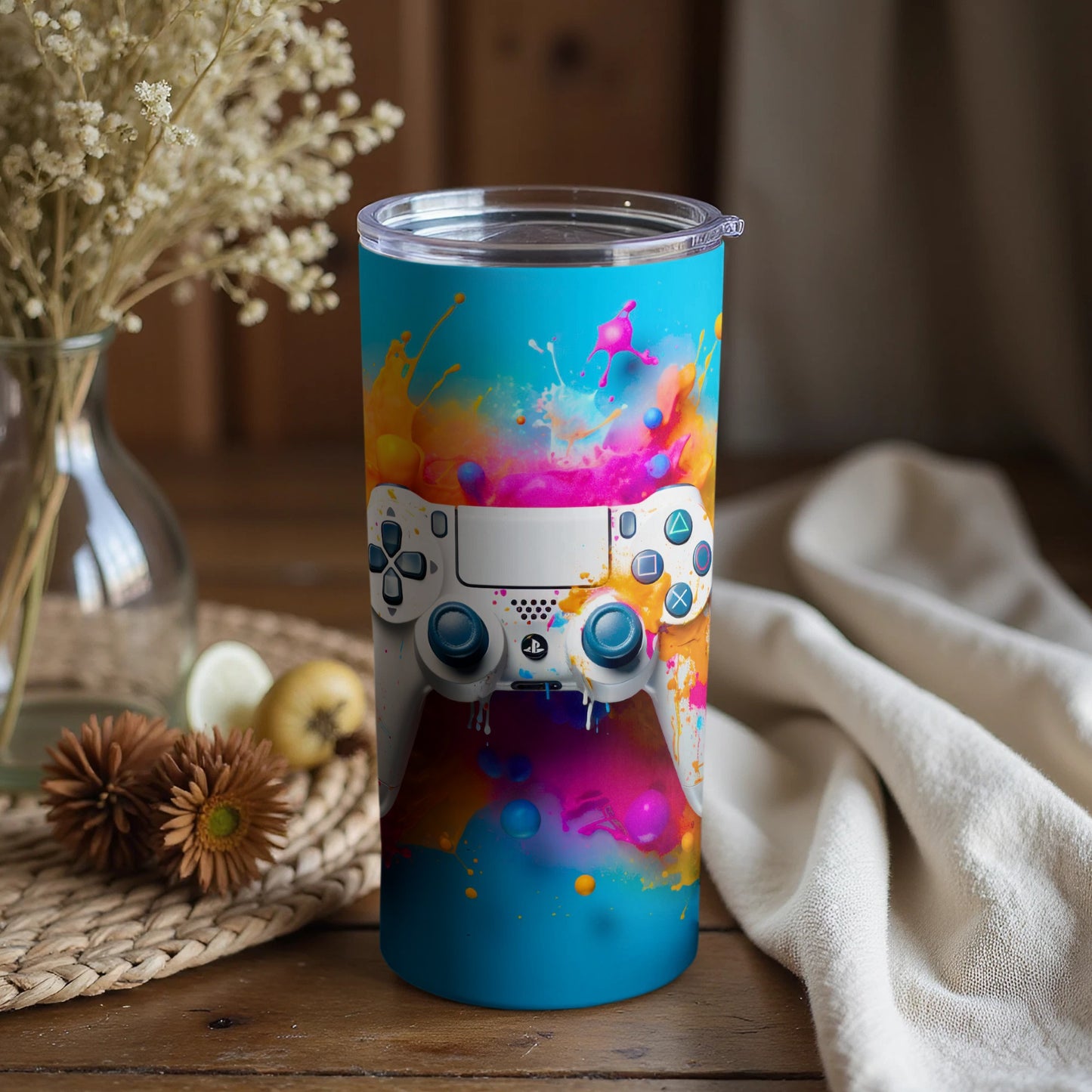 Vibrant Gaming Controller Art Design Tumbler