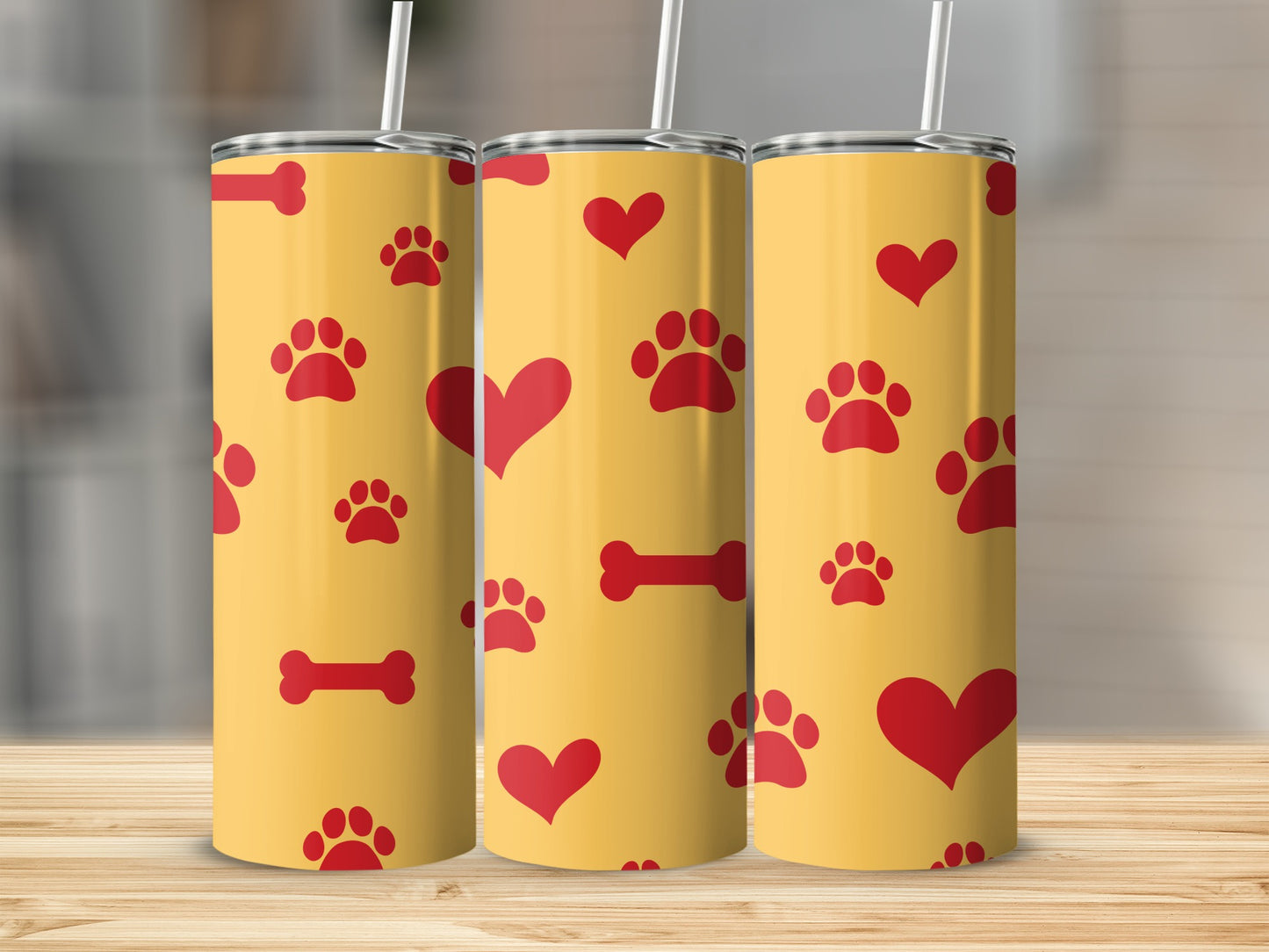Cute Paw Print and Heart Patterned Tumbler