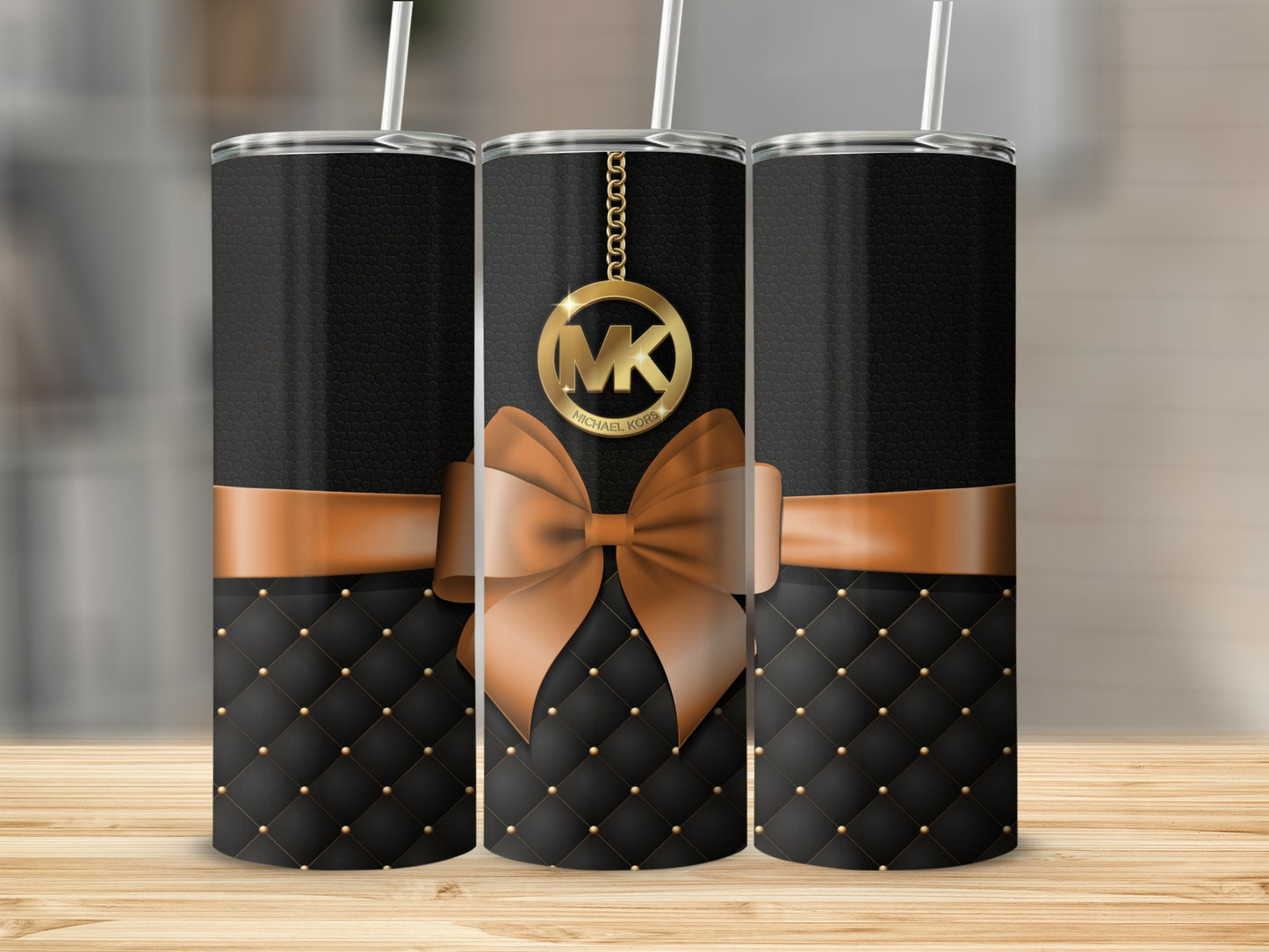 Black and Gold Luxury Bow Tumbler with Initials Design