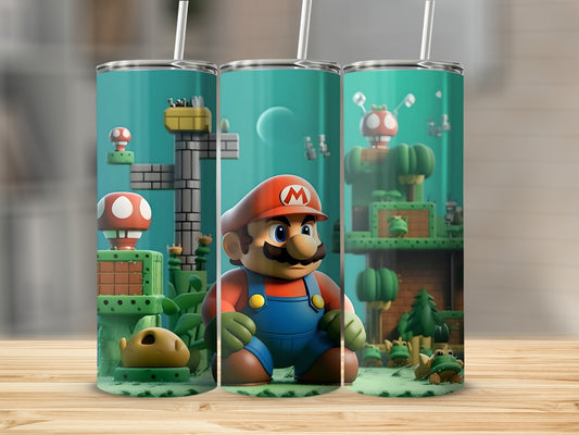Super Mario Inspired Tumbler with Straw and Graphic Design