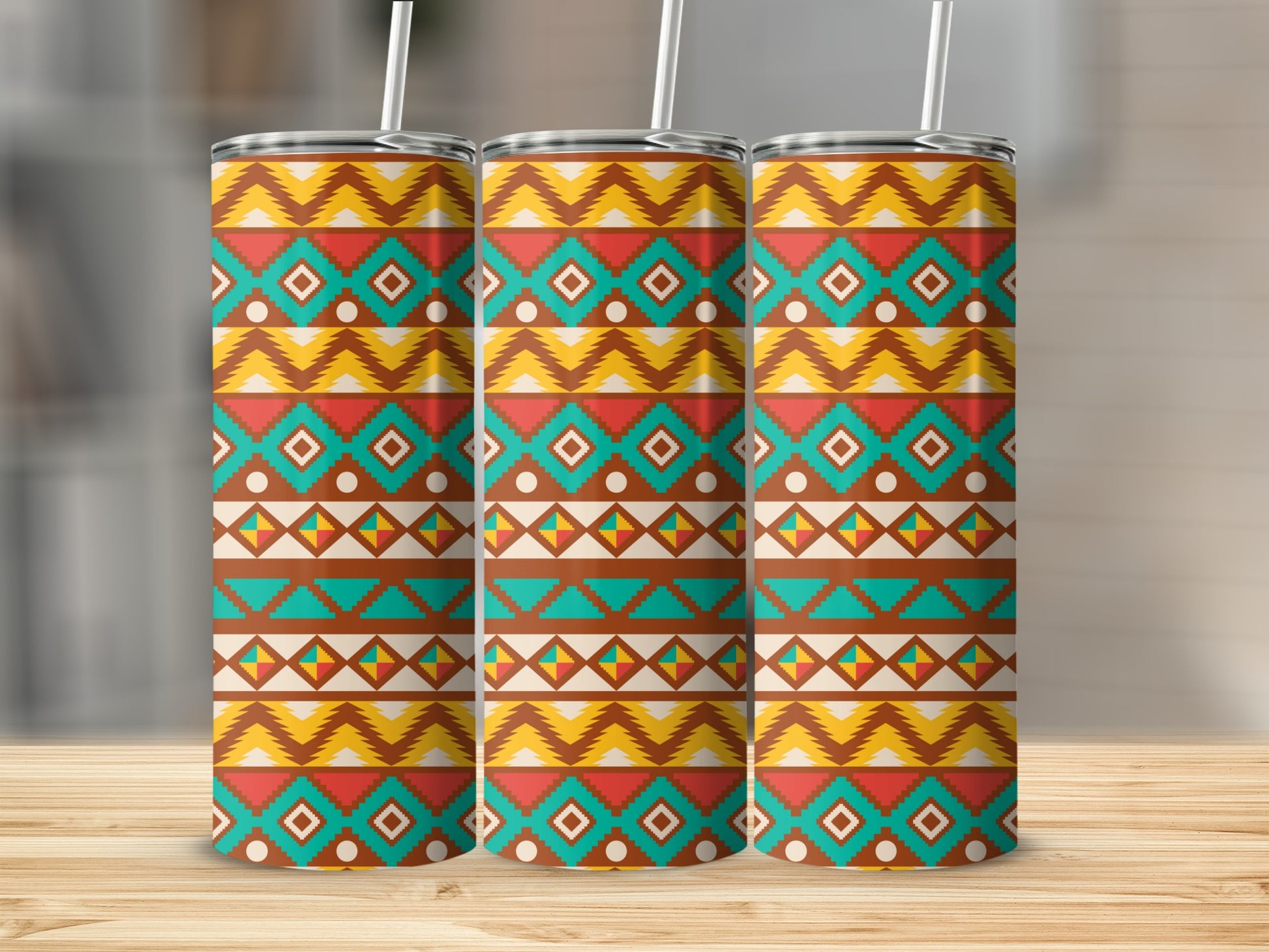 Stylish Geometric Pattern Insulated Tumbler Cup