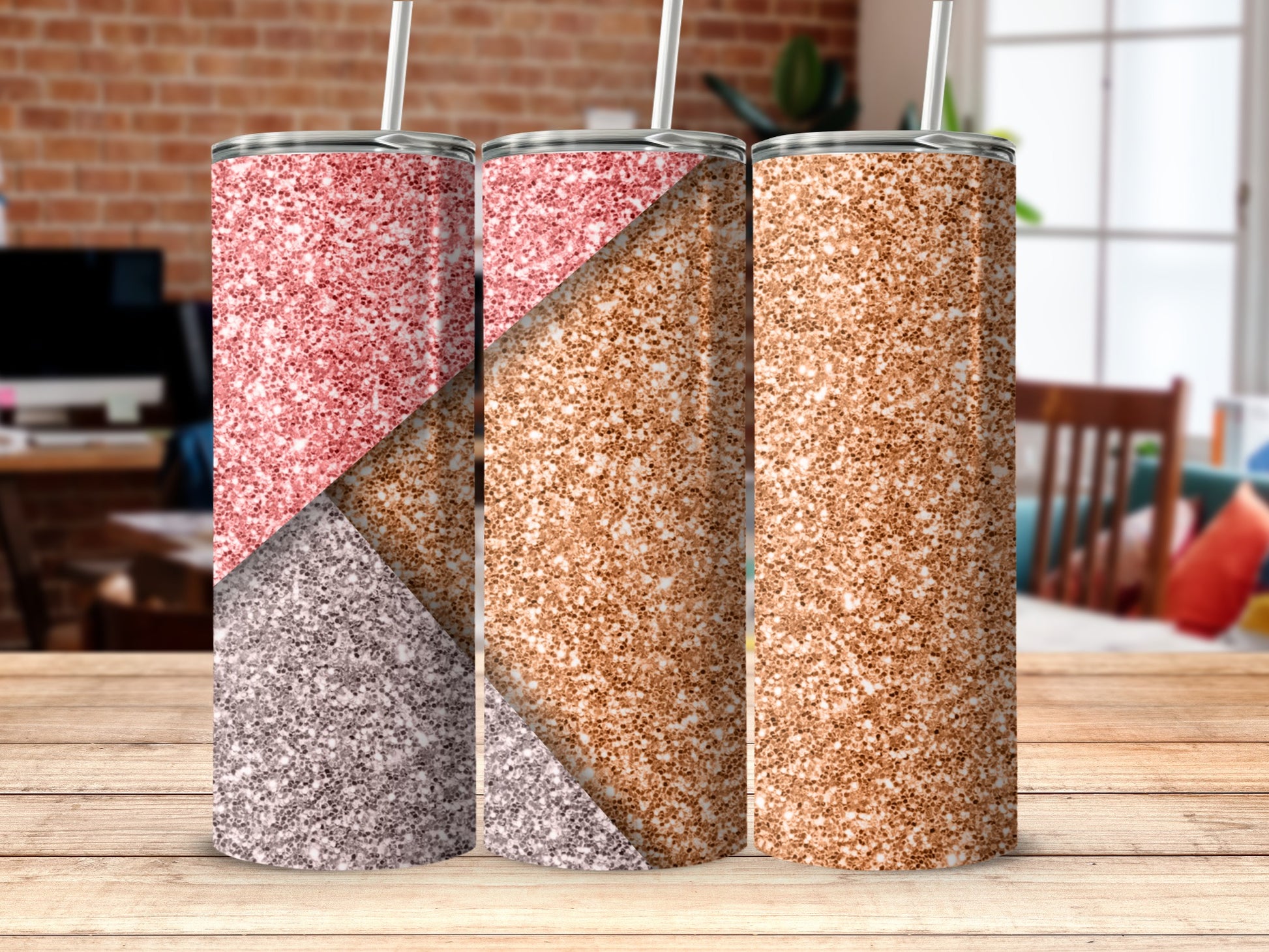 Glittery Tri-Color Insulated Tumbler Set
