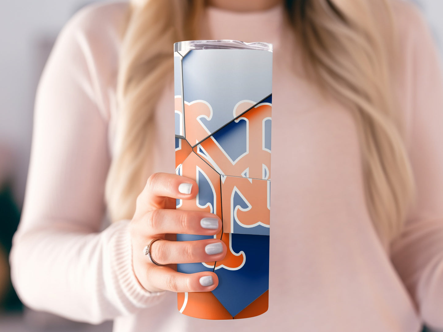 Mets Logo Orange and Blue Artistic Shattered Pattern Tumblers
