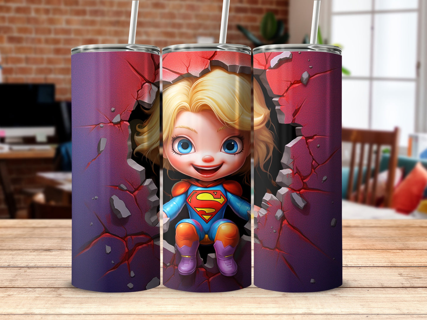 Superhero Girl Peeking Through Wall Design Tumbler