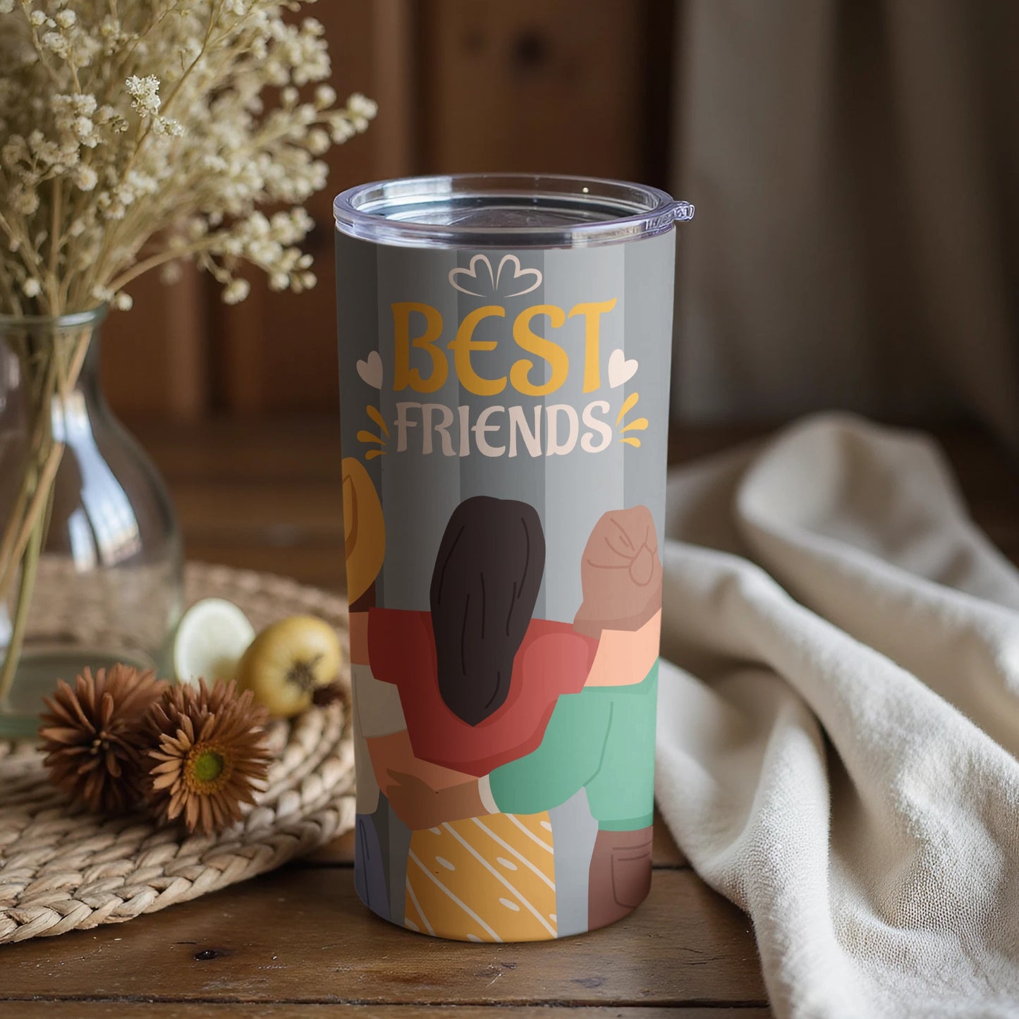 Best Friends Illustration Travel Tumbler Cup