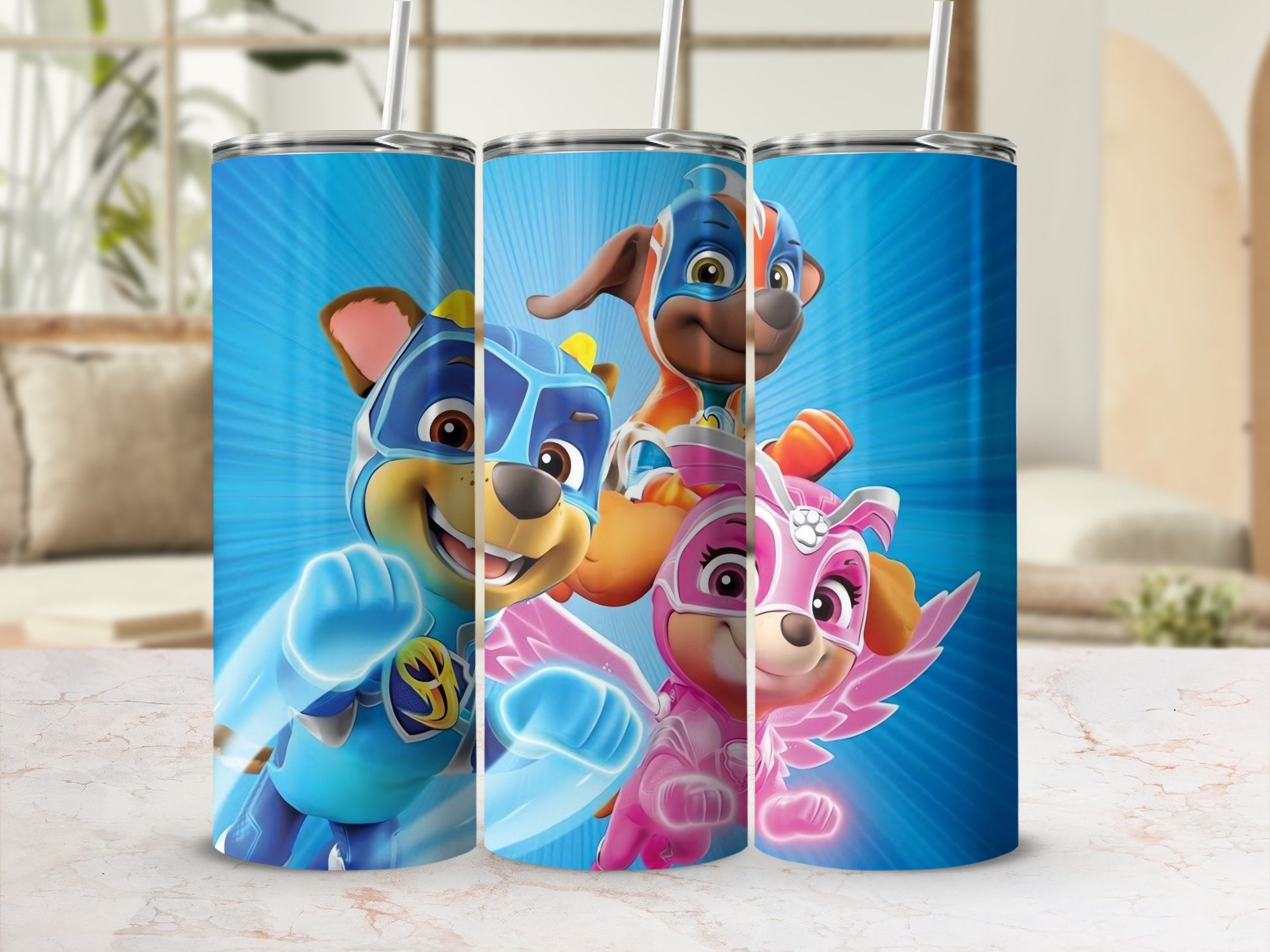 Cartoon Pups Blue Background 20oz Tumbler Cup