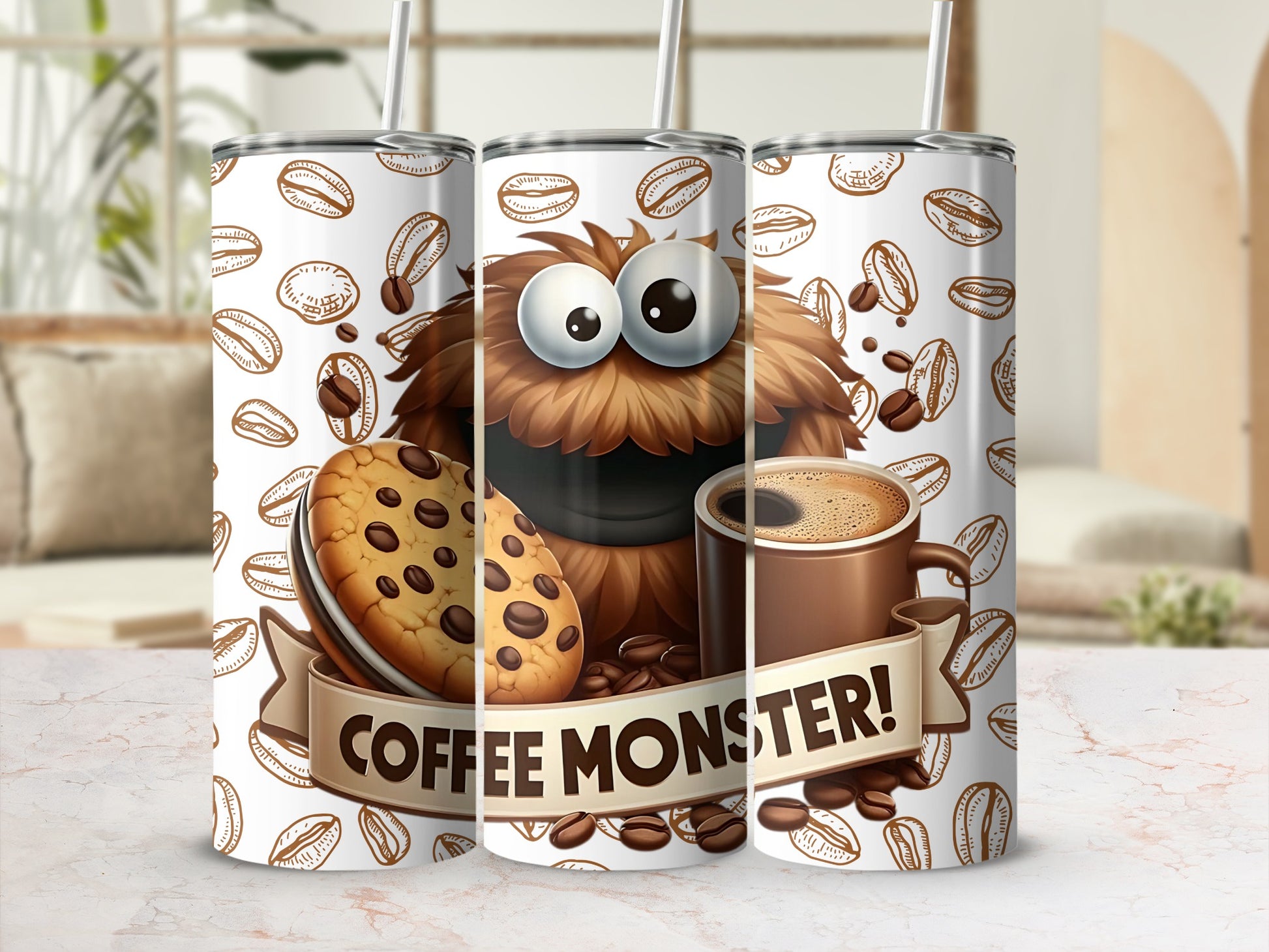 Coffee Monster Design Insulated Tumbler Cup Flask