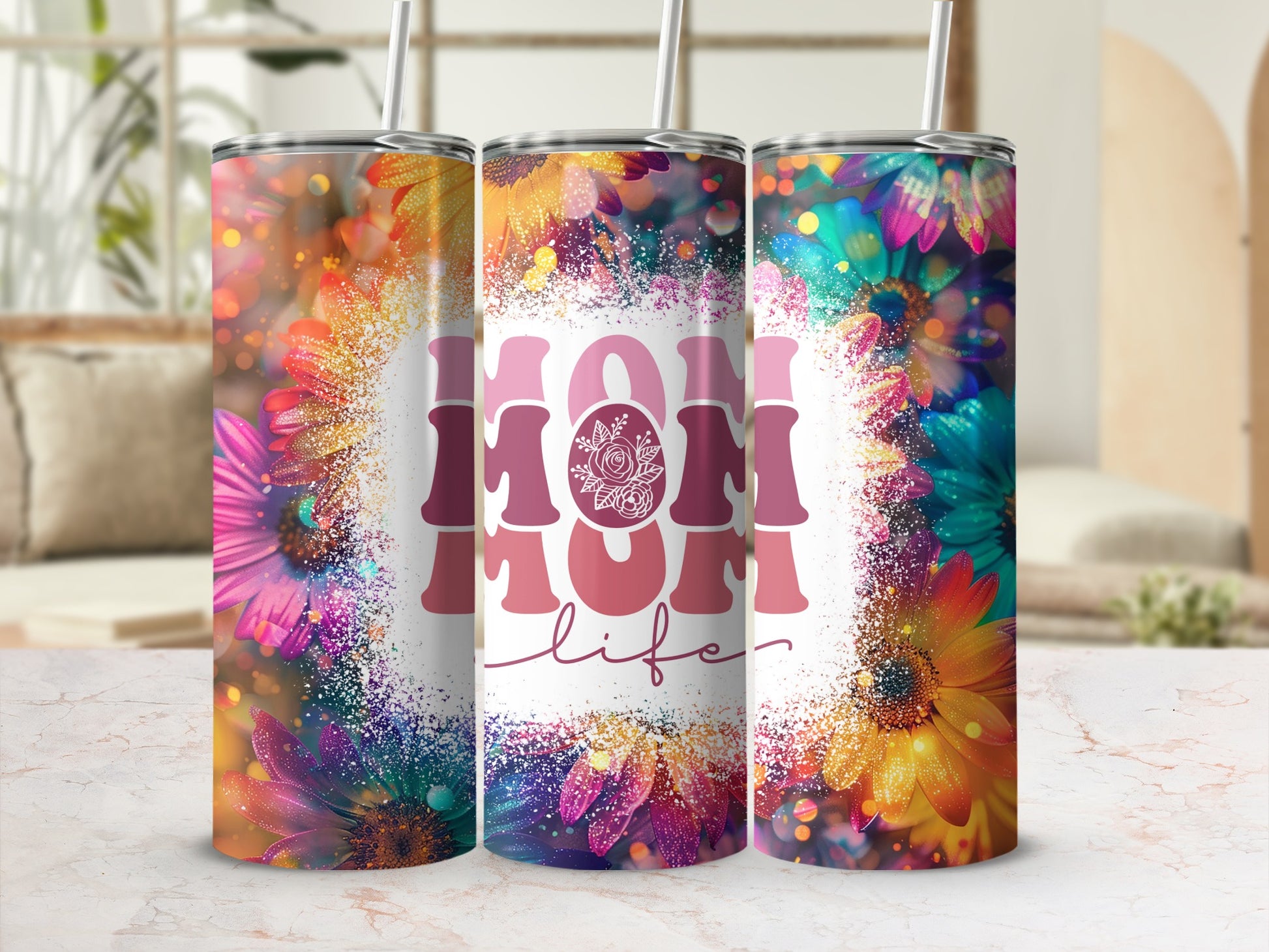 Vibrant Floral MOM Life Insulated Tumbler Cup