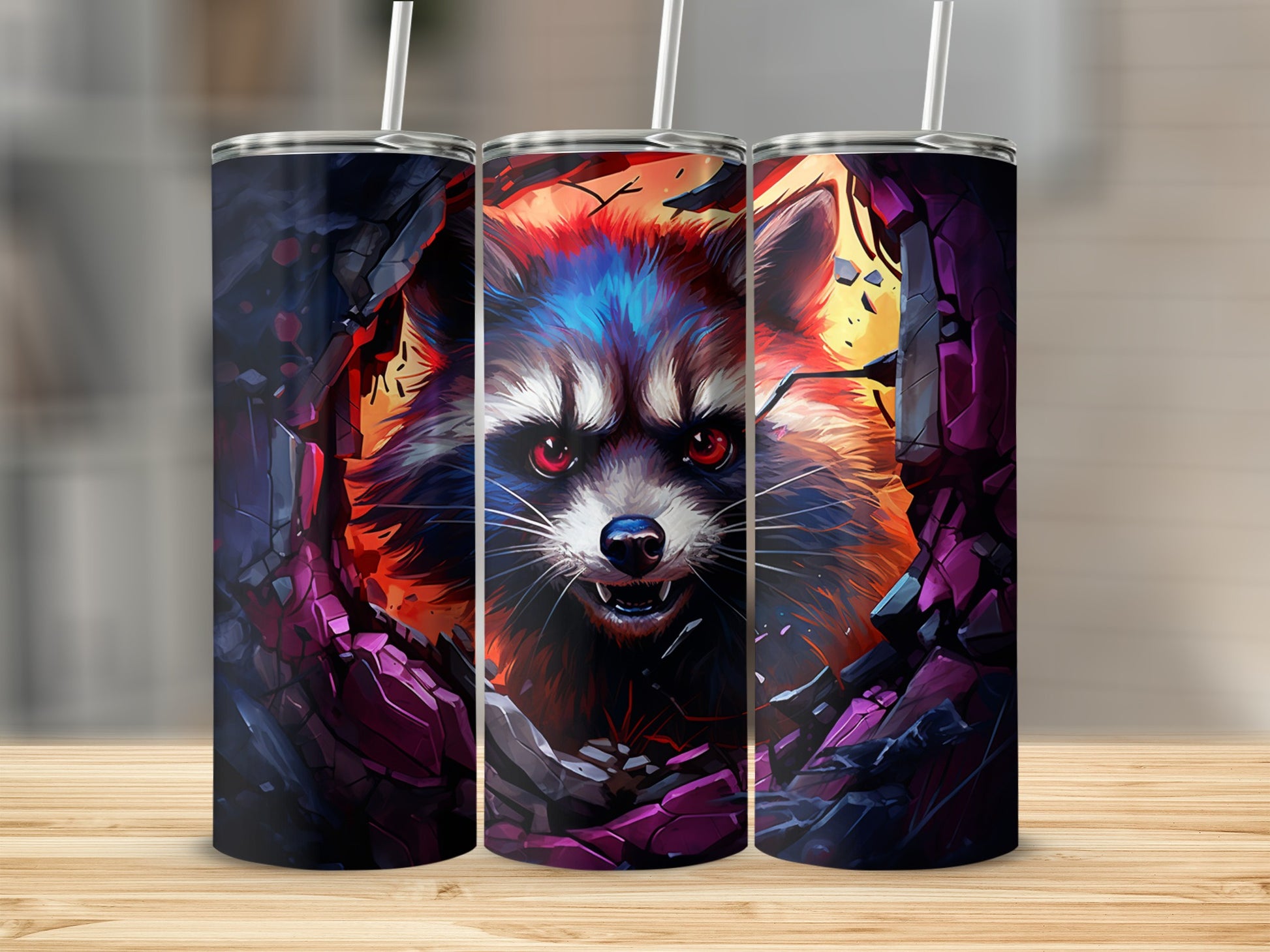 Fiery Raccoon Artwork Stainless Steel Tumbler