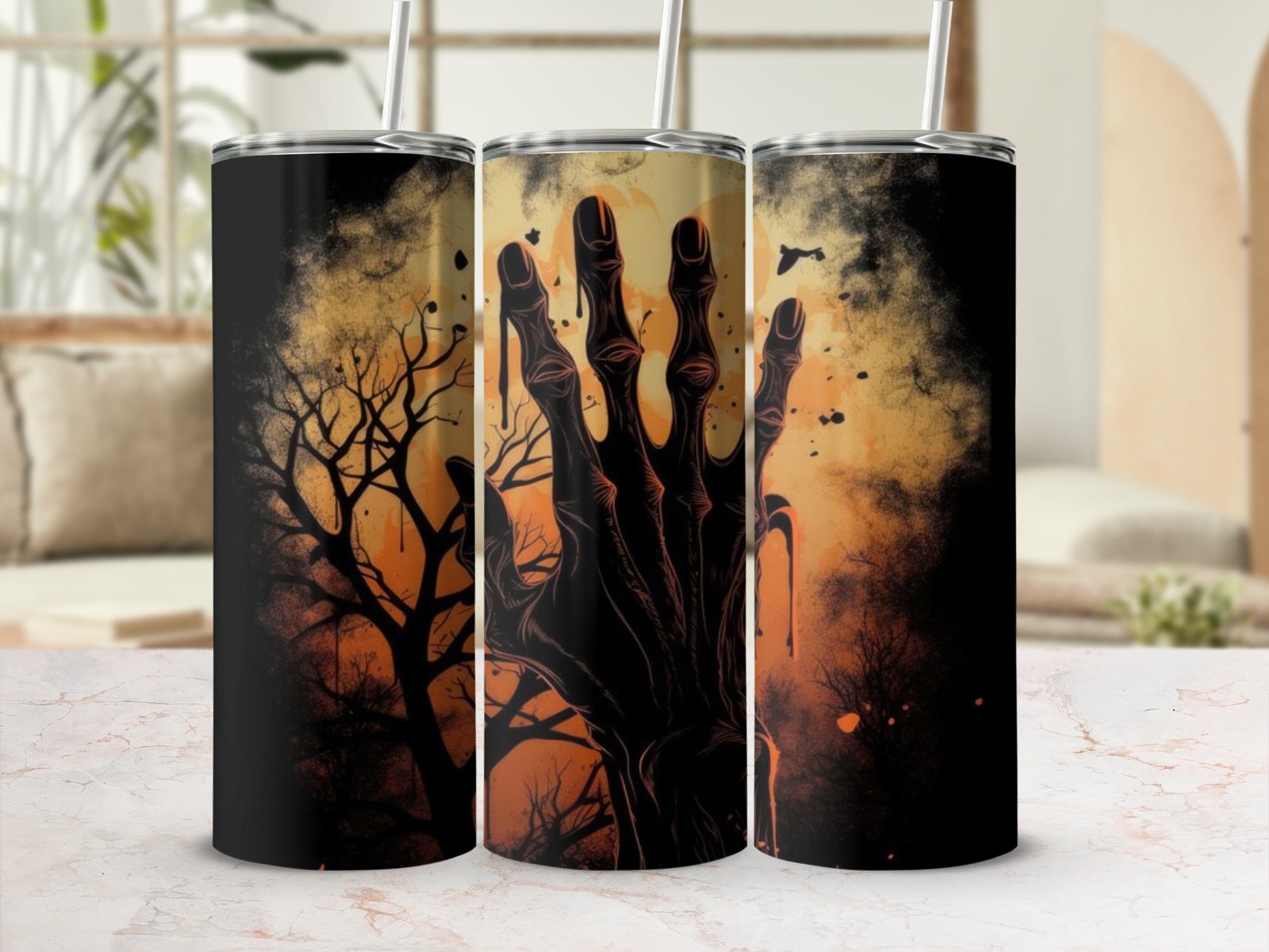 Spooky Hand and Tree Design Insulated Tumbler