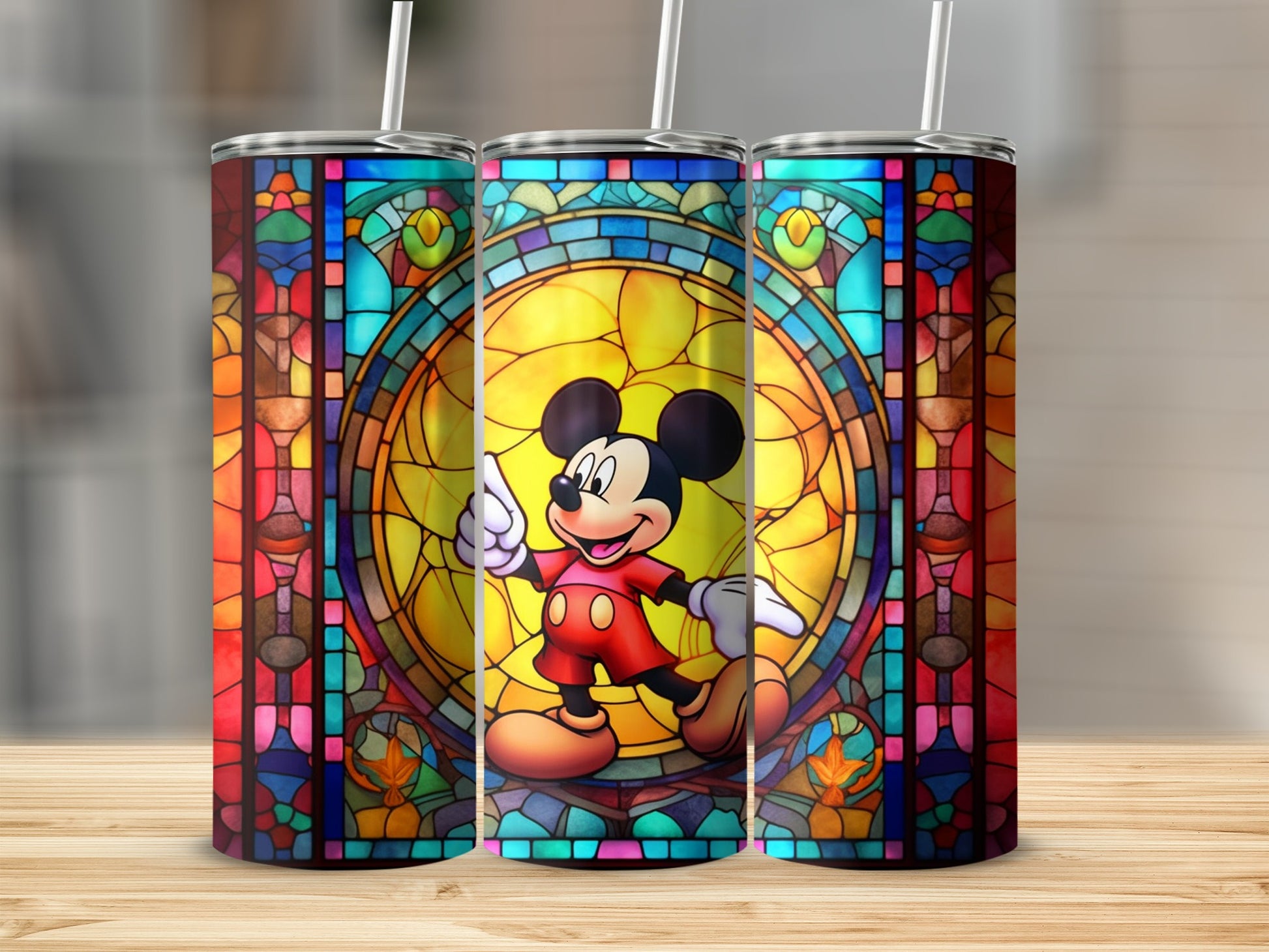 Colorful Mickey Mouse Stained Glass Tumbler Cup