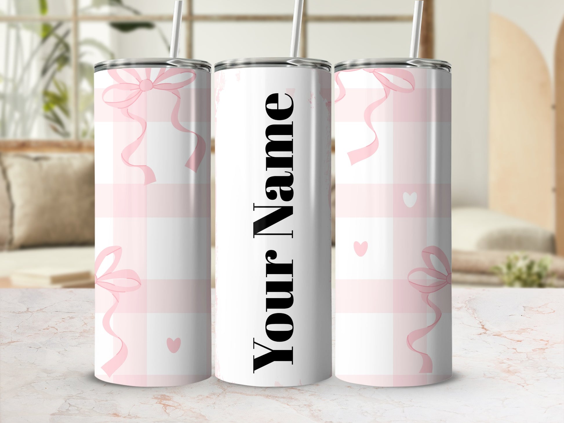 Personalized Pink Ribbon Themed Tumbler Product