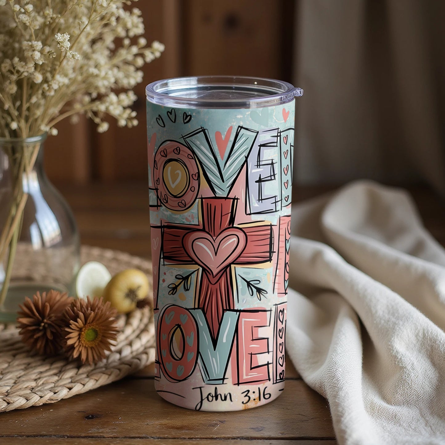 Inspirational Love and Faithful Scripture Tumbler