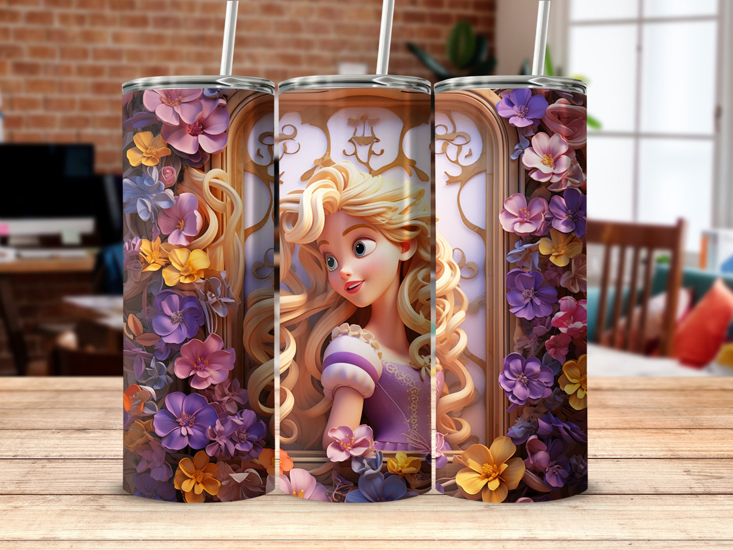 Princess Artwork Floral Decorated Tumbler Design