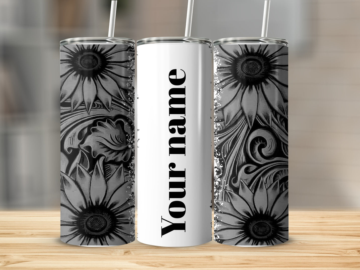 Personalized Floral Sunflower Design Tumbler with Straw