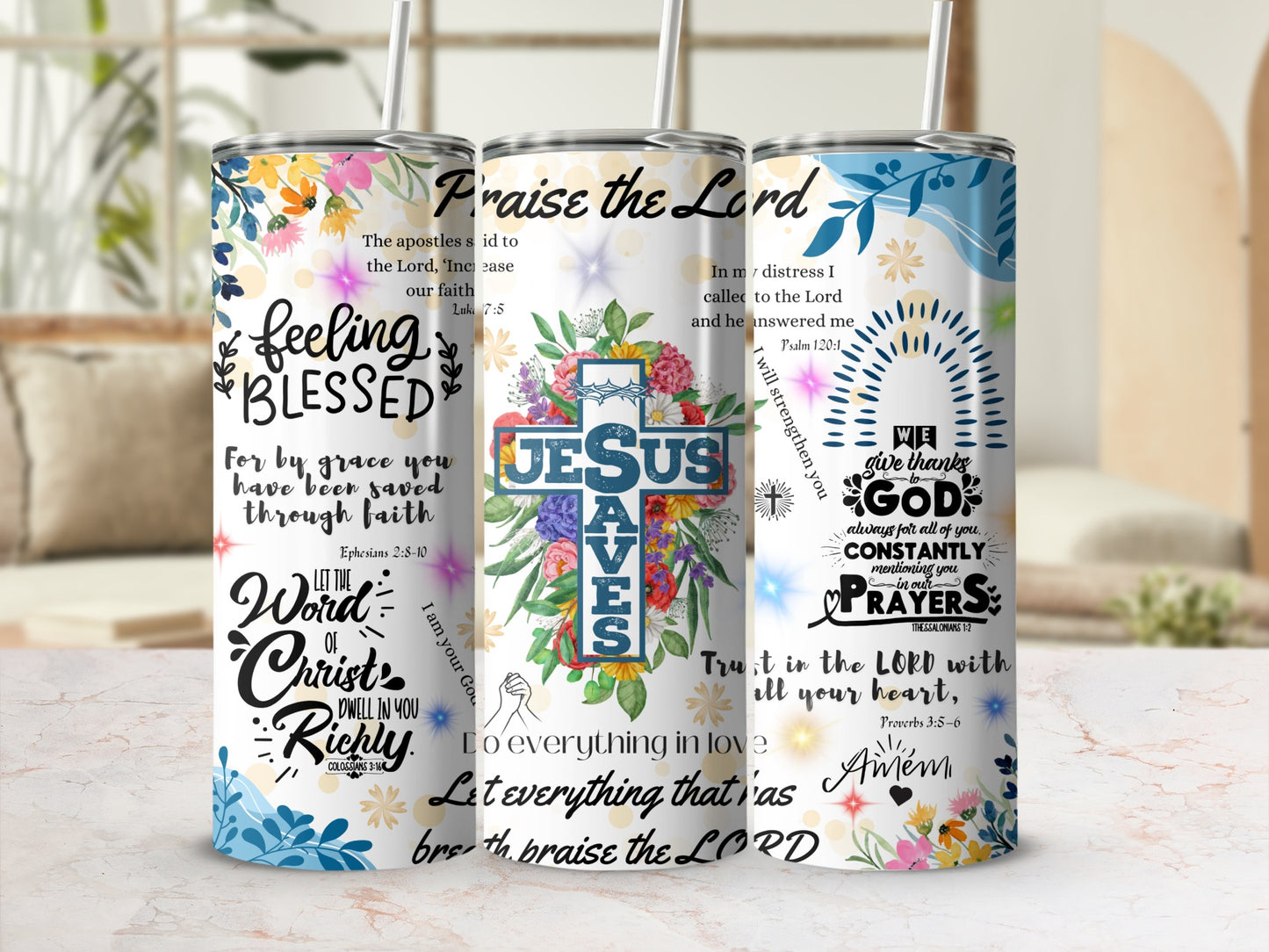 Feeling Blessed Bible Verses Religious Tumbler