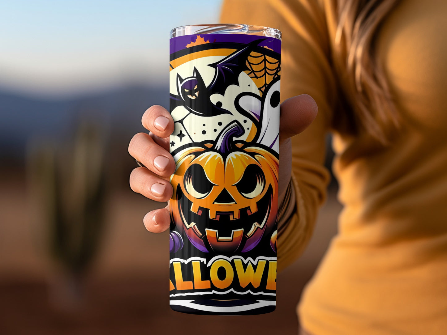 Halloween Spooky Pumpkin and Bat Themed Tumbler