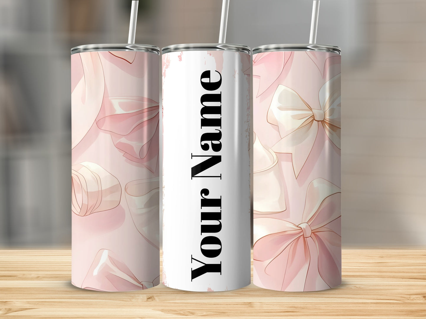 Customizable Bow Design Tumbler with Straw Drinkware