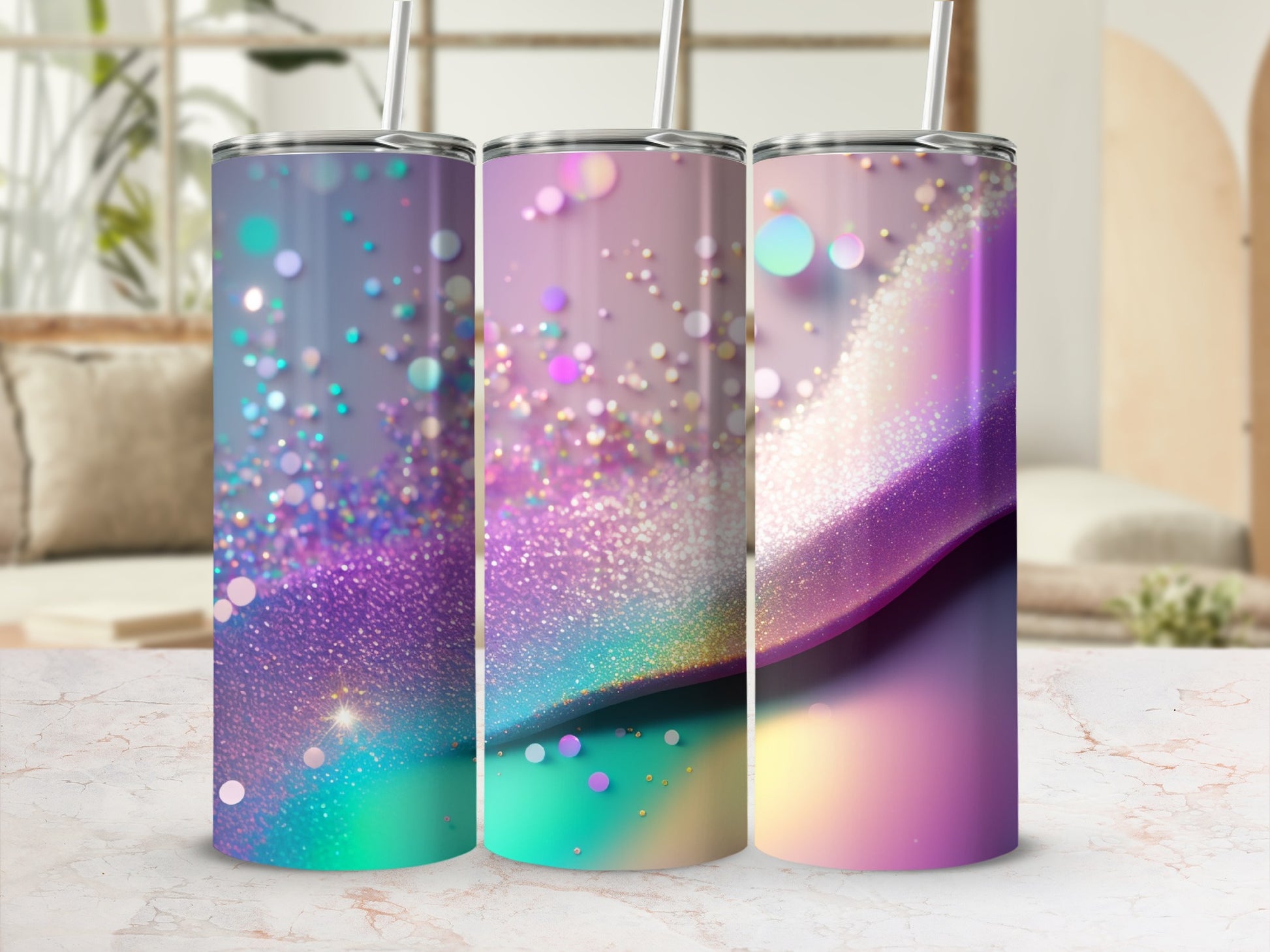 Iridescent Glitter Waves Sparkling Tumbler Product